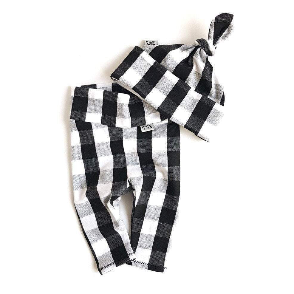Black and White Plaid Plaid Leggings and/or Beanie Knot Hat