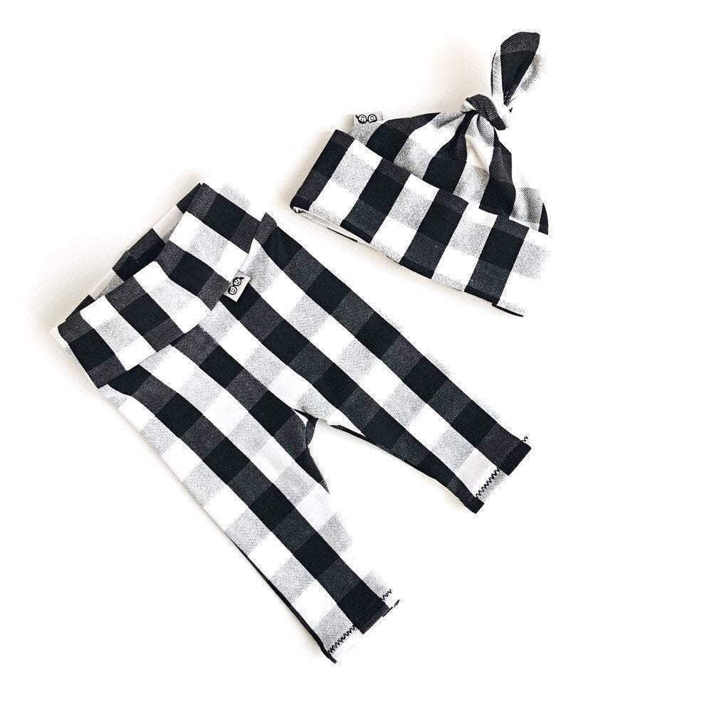 Black and White Plaid Plaid Leggings and/or Beanie Knot Hat