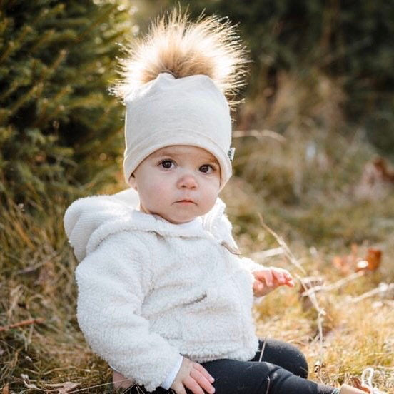 Heather Oatmeal Faux Fur Pom Pom Hat and Infinity Scarf