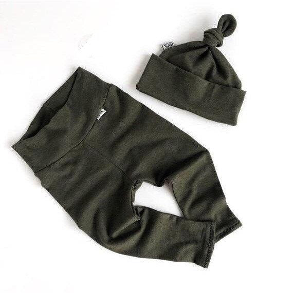 Olive Green Leggings and/or Beanie Knot Hat