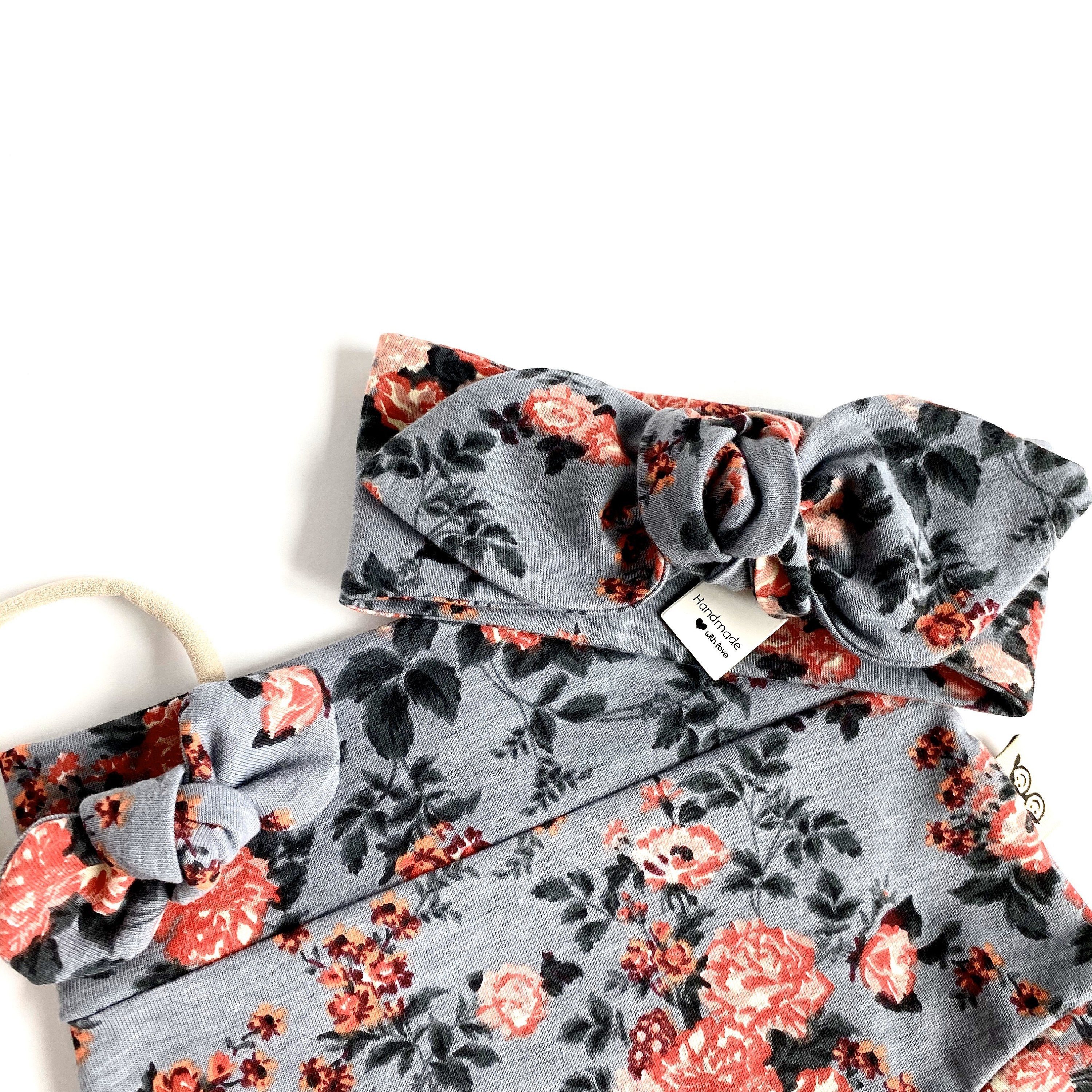 Coral Flowers on Grey Bummies and/or Headbands