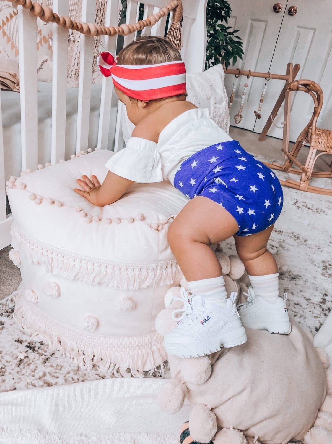 Navy Stars Bummies with Red/White Stripe Headband