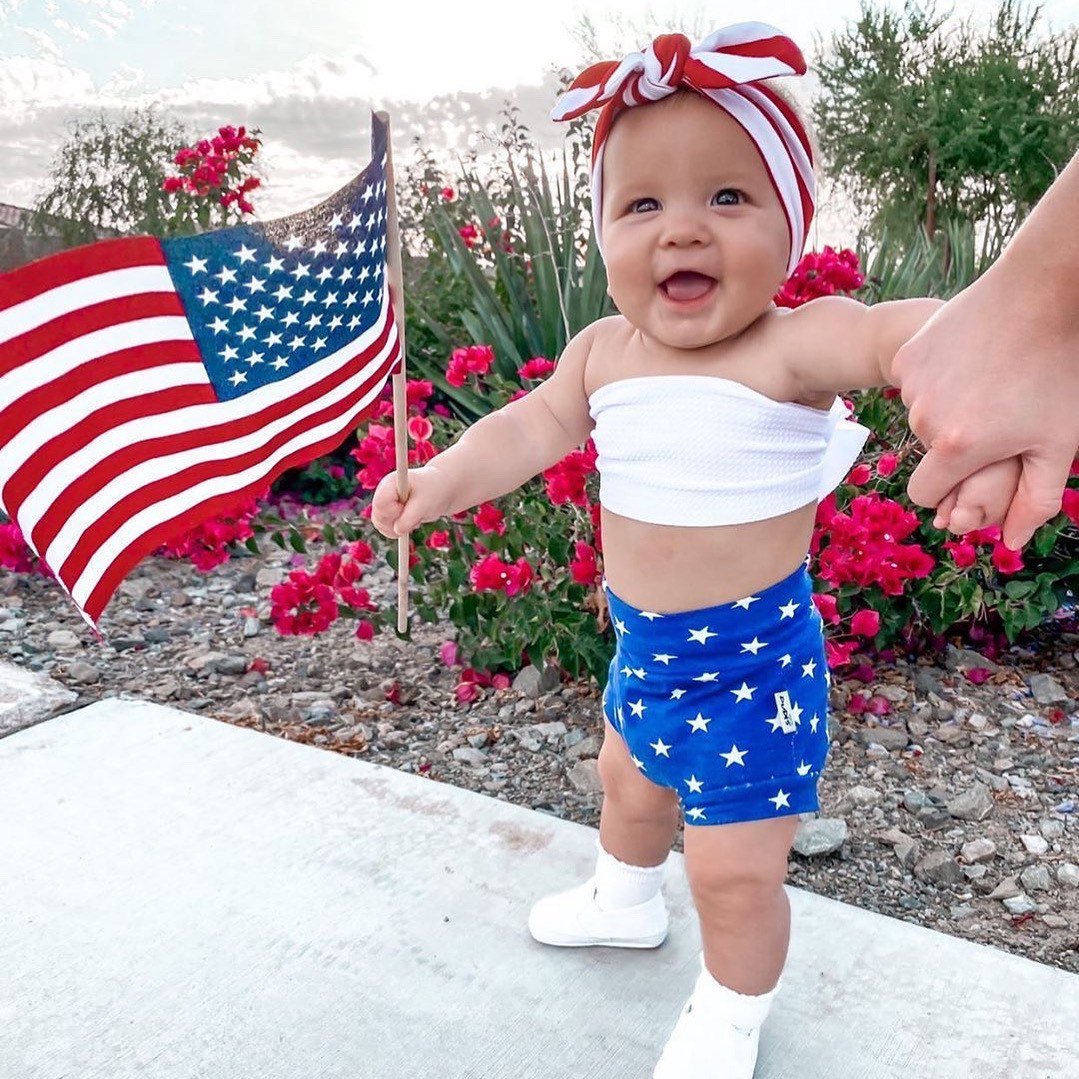 Navy Stars Bummies with Red/White Stripe Headband