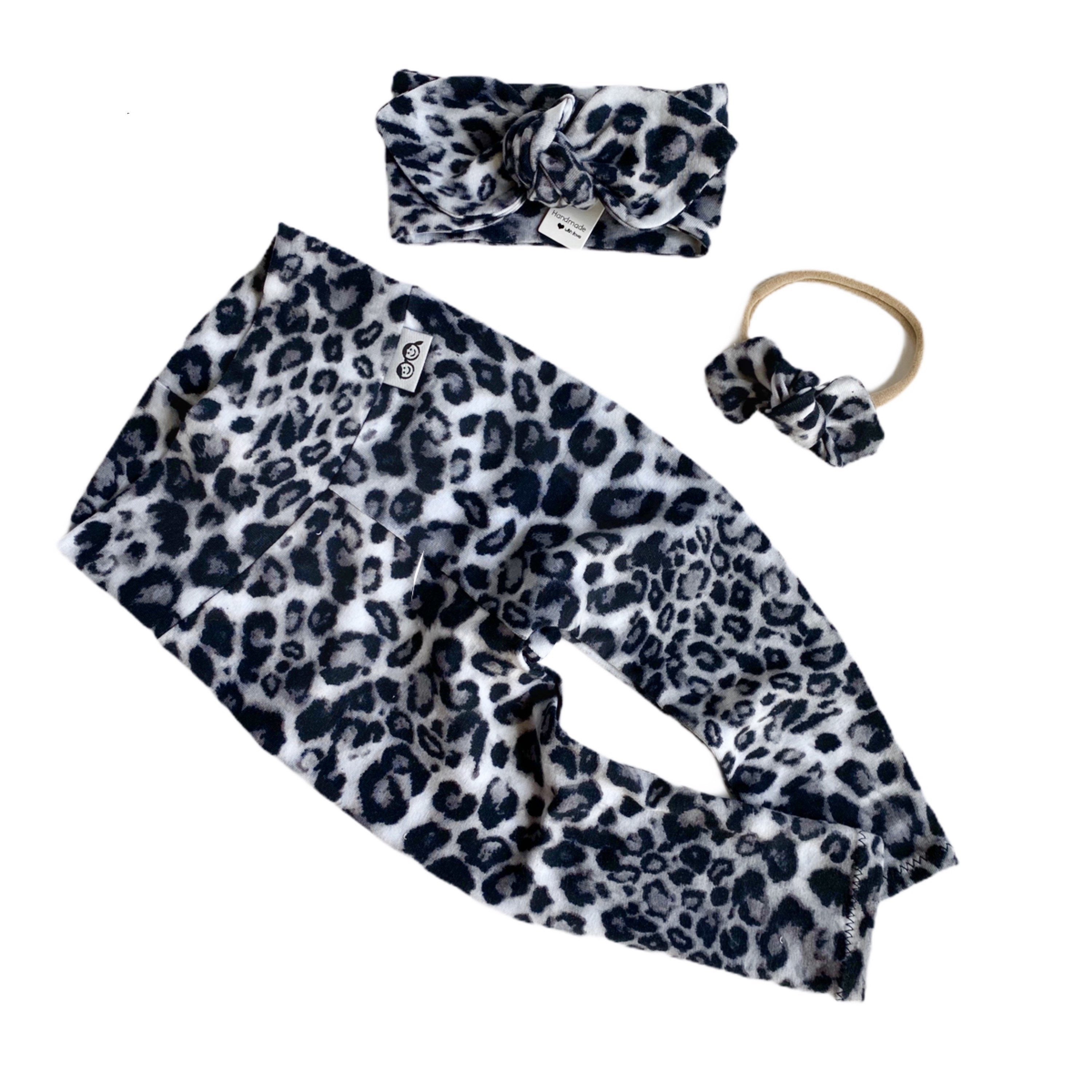 Gray Black Leopard Spot Leggings and/or Headbands