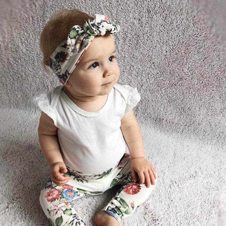 Floral on White Leggings and/or Headbands