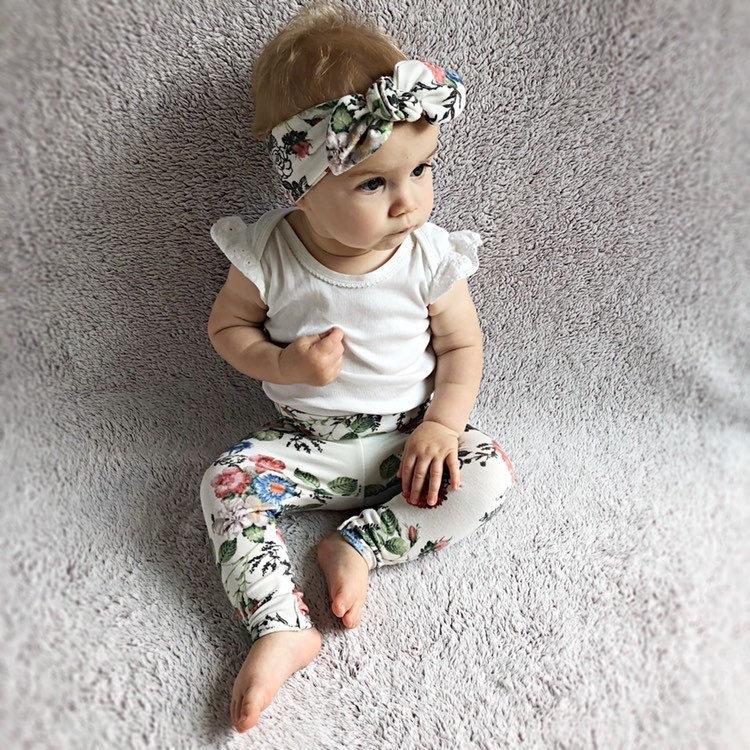 Floral on White Leggings and/or Headbands