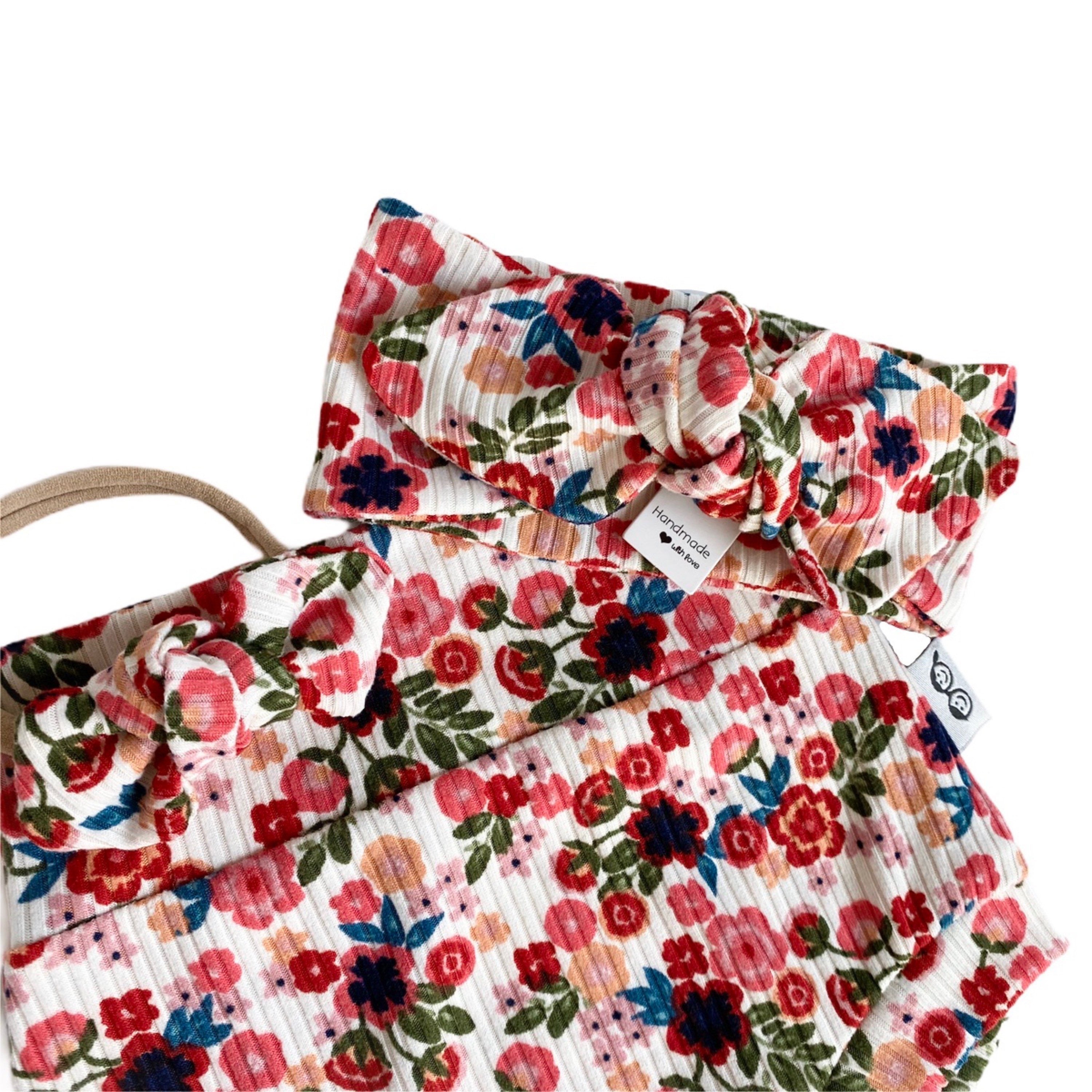 Groovy Dainty Floral on White Rib Bummies and/or Headbands