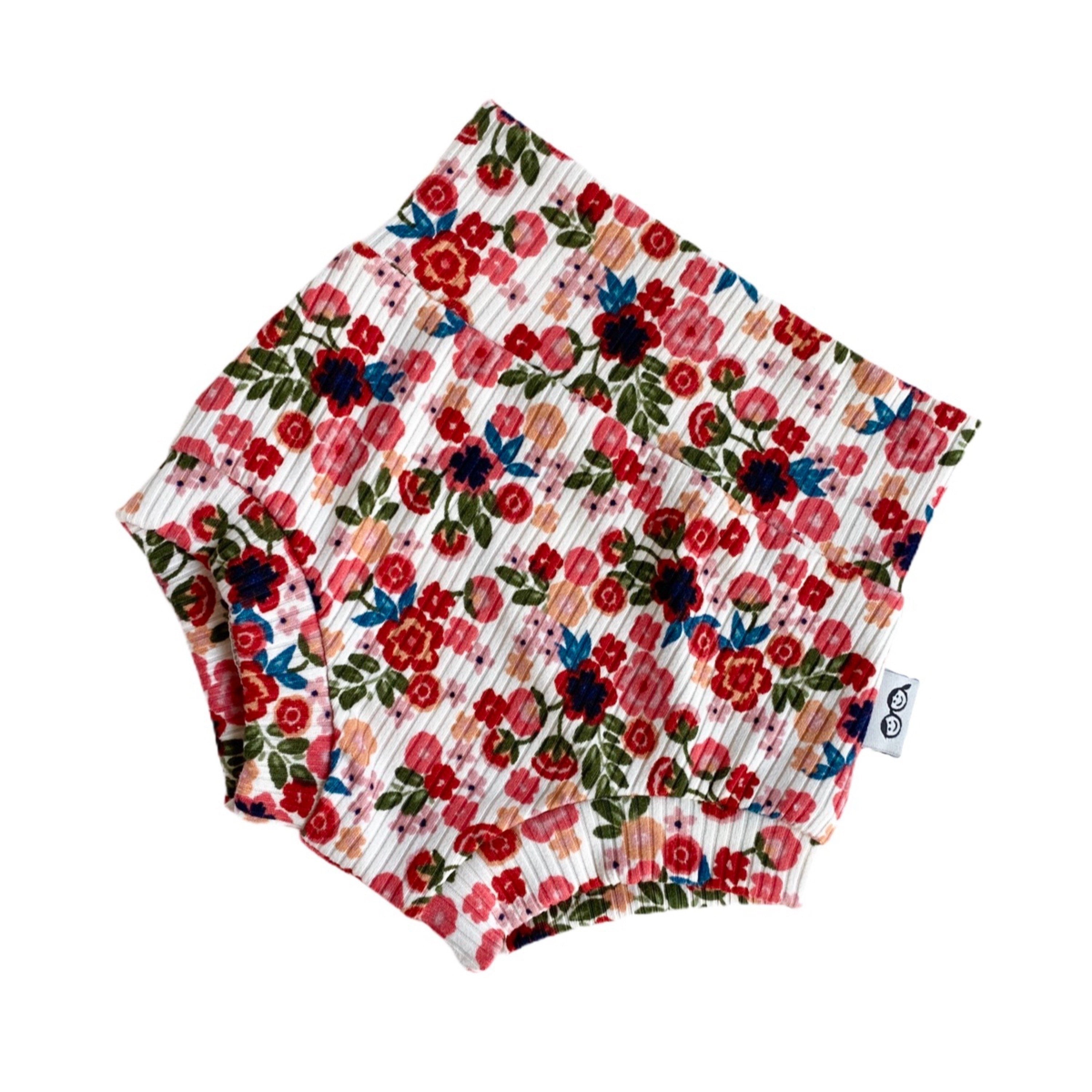Groovy Dainty Floral on White Rib Bummies and/or Headbands