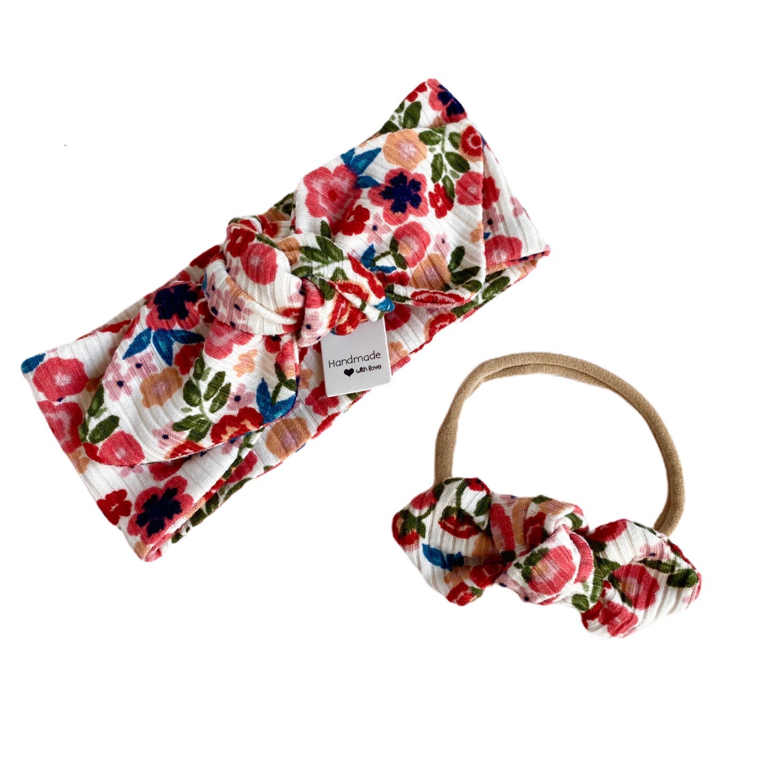 Groovy Dainty Floral on White Rib Bummies and/or Headbands