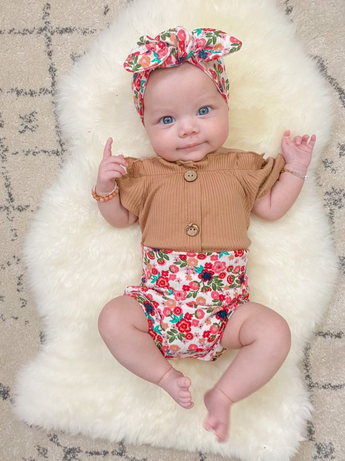 Groovy Dainty Floral on White Rib Bummies and/or Headbands