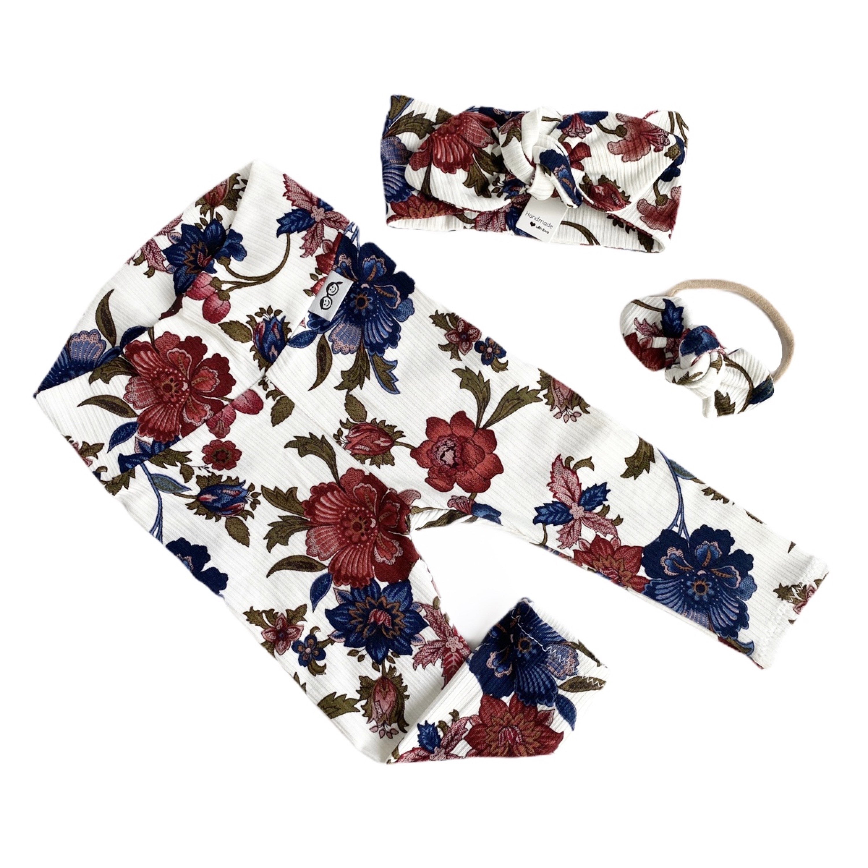 Floral Rib Leggings on Ivory and/or Headbands