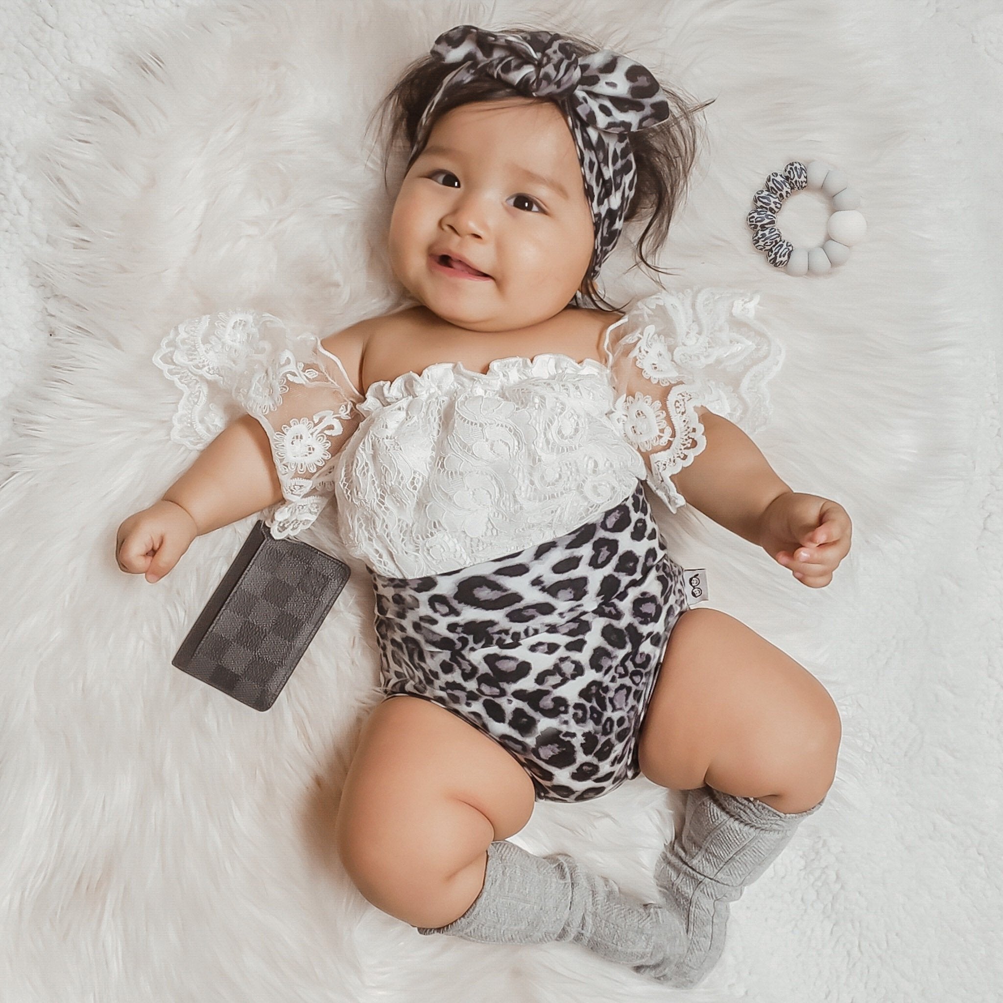 Gray Black Leopard Bummies and/or Headbands