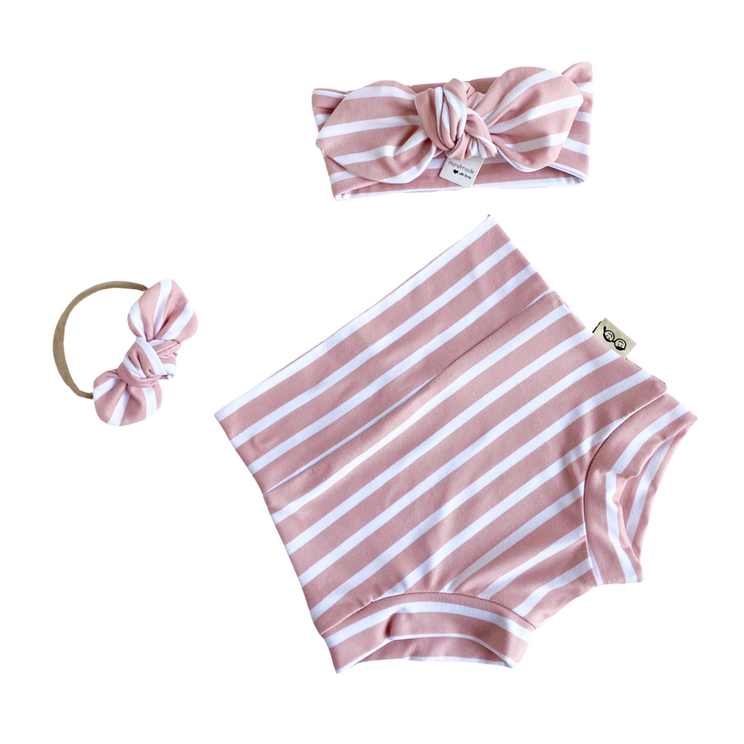Blush Pink Striped Bummies and/or Headbands