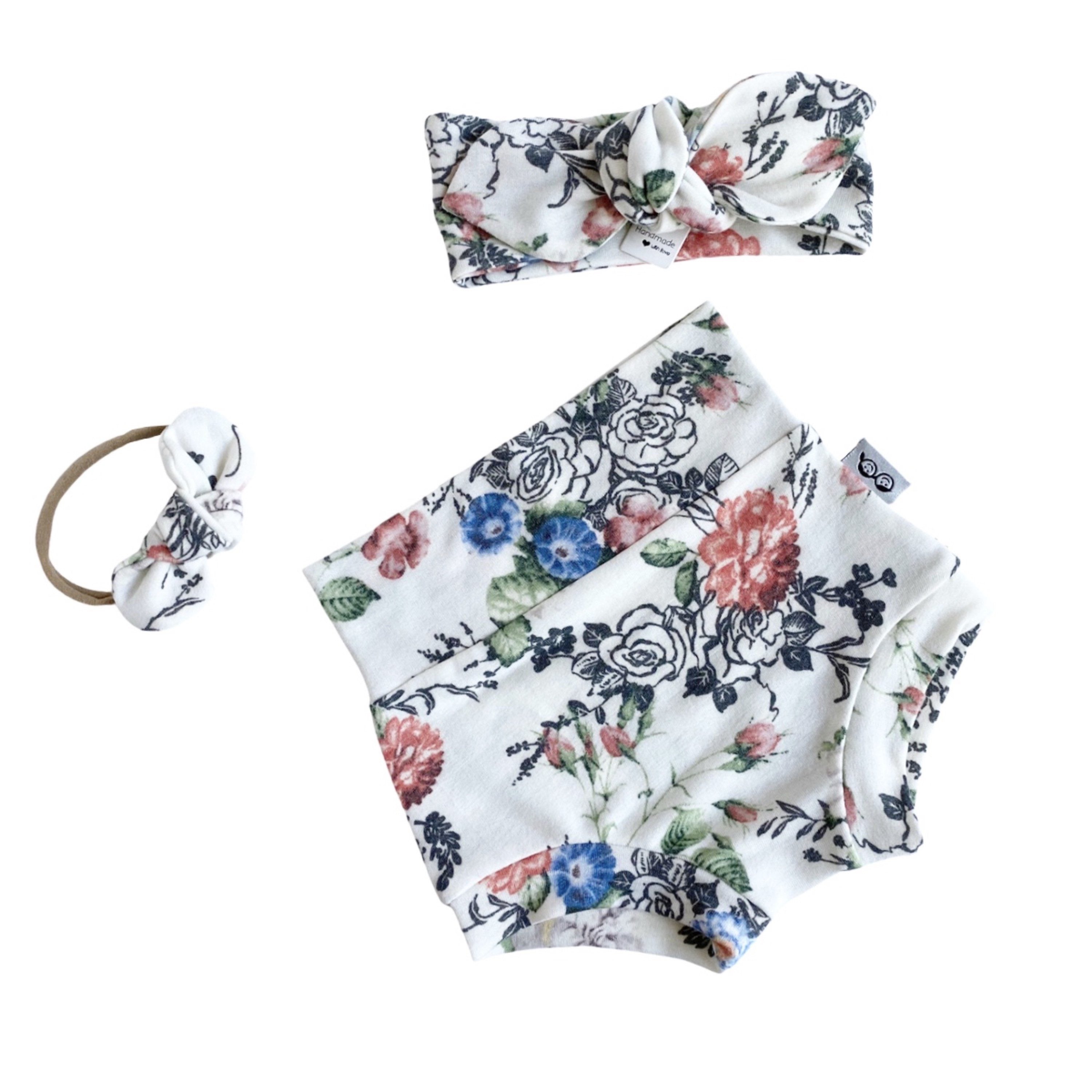 Floral on White Bummies and/or Headbands