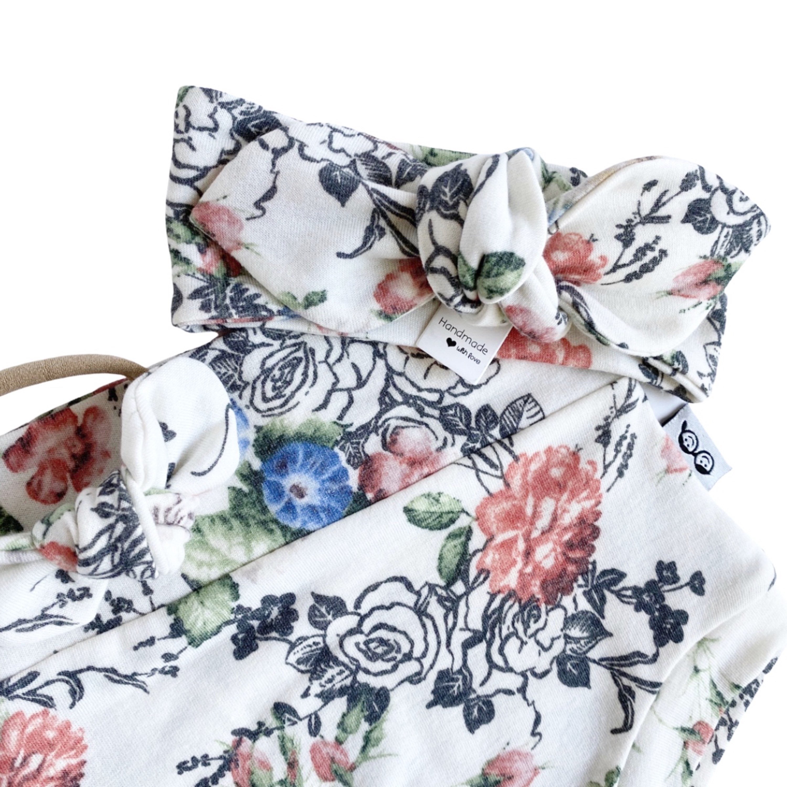 Floral on White Bummies and/or Headbands