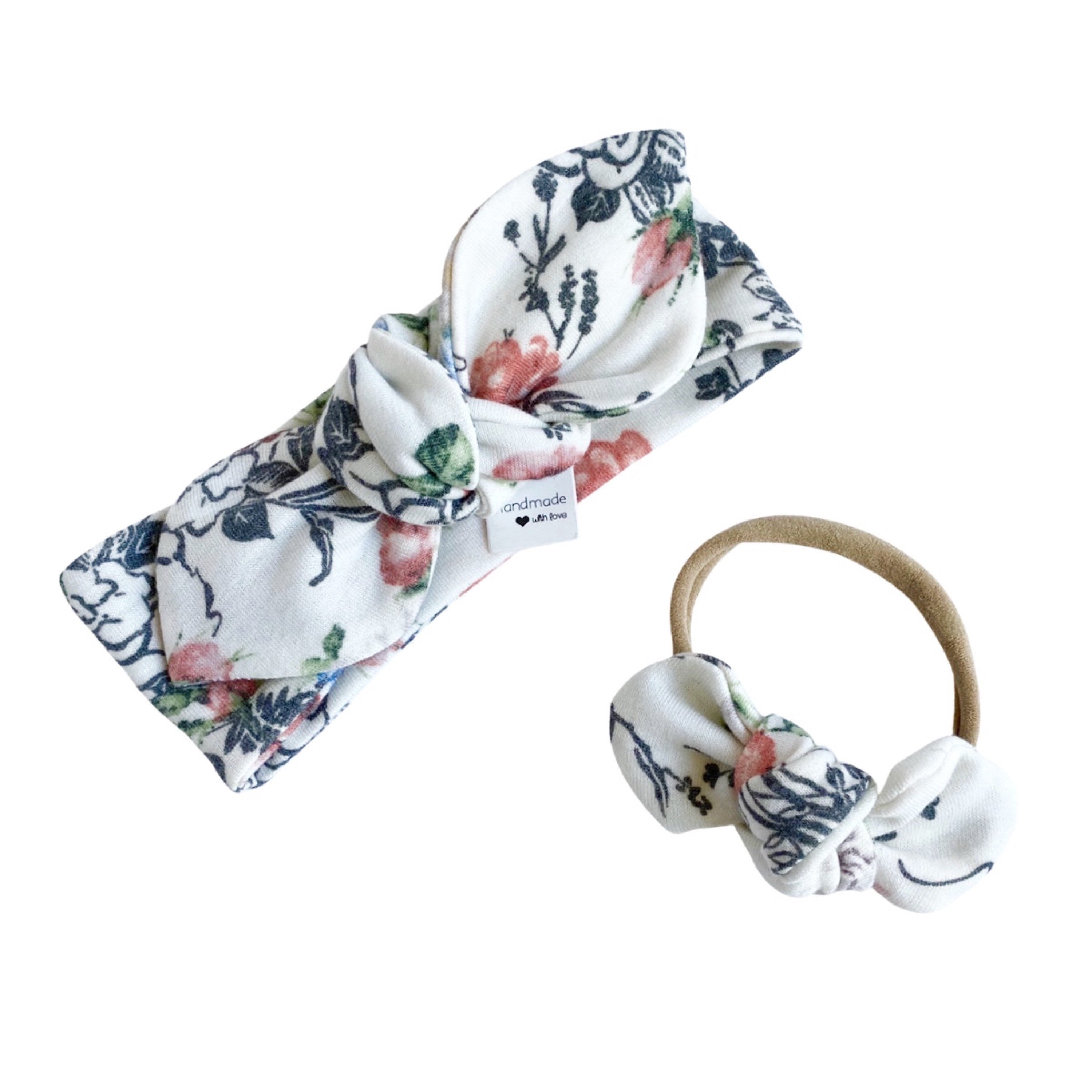 Floral on White Bummies and/or Headbands