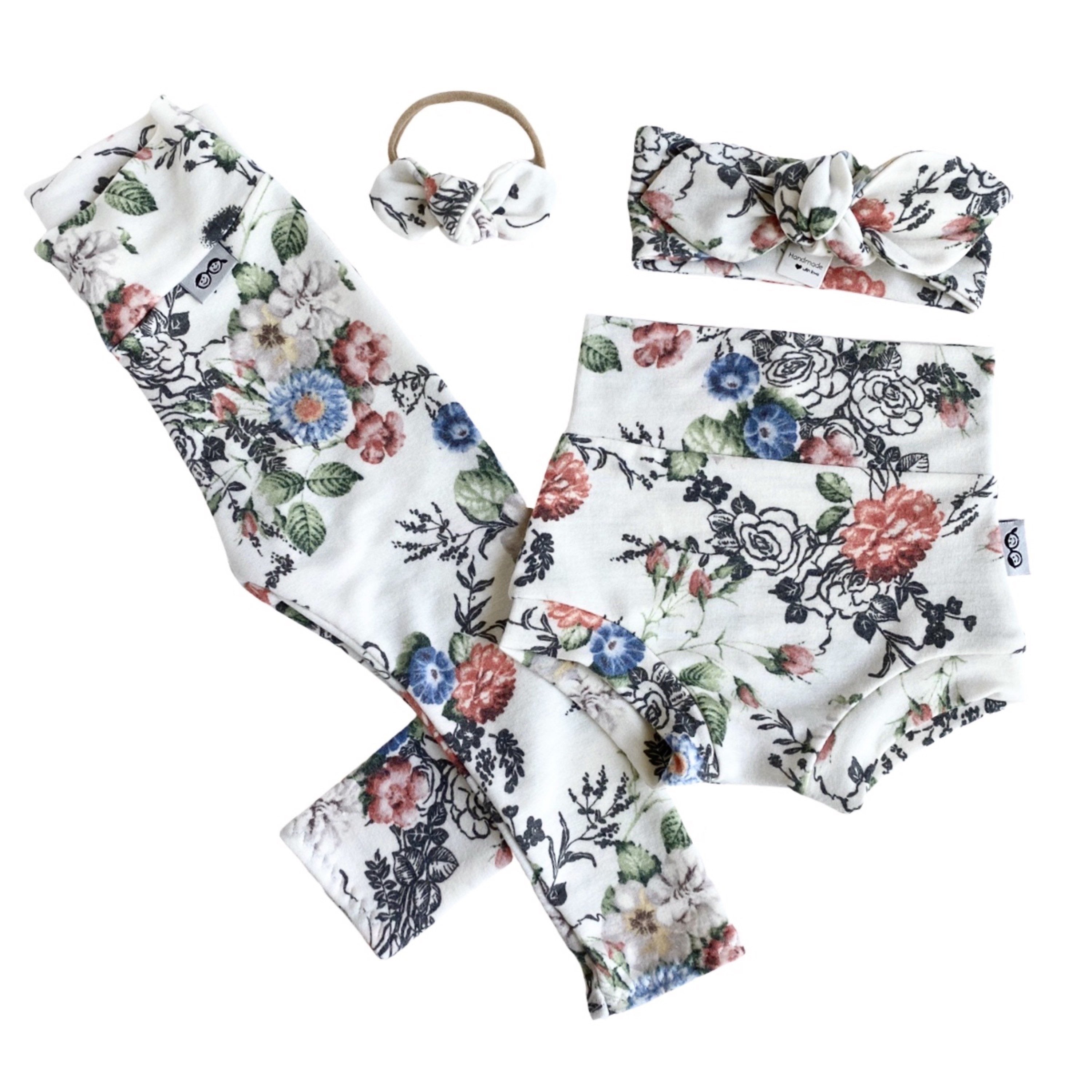 Floral on White Bummies and/or Headbands