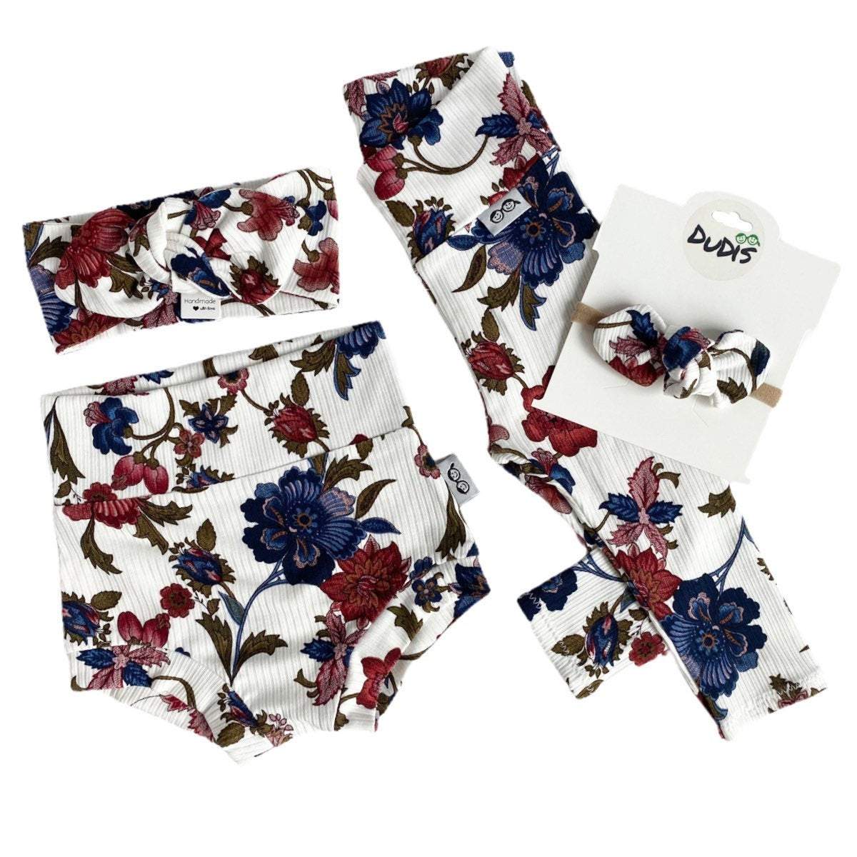 Floral Rib Leggings on Ivory and/or Headbands