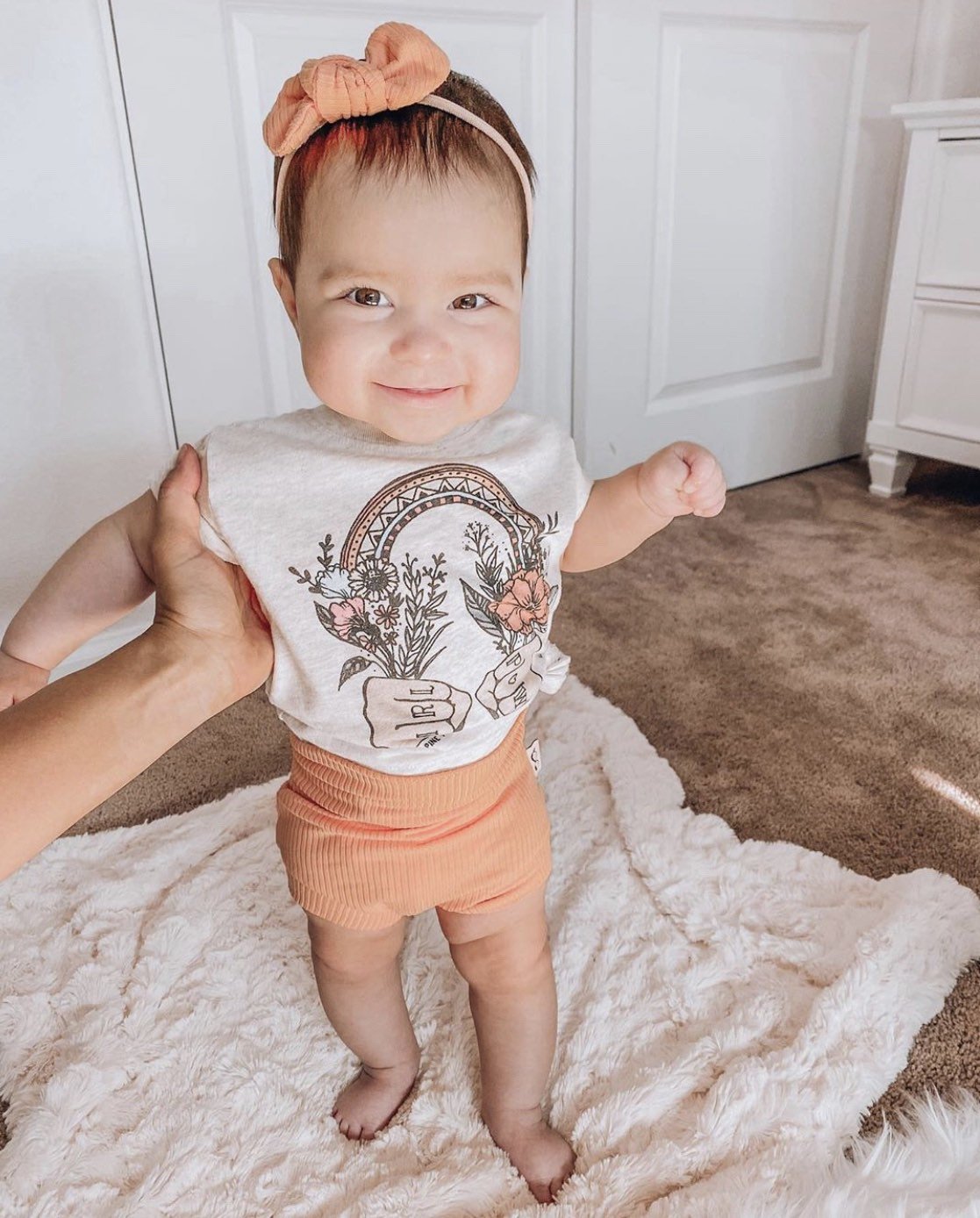 Baby Girl in Melon Ribbed Bummies