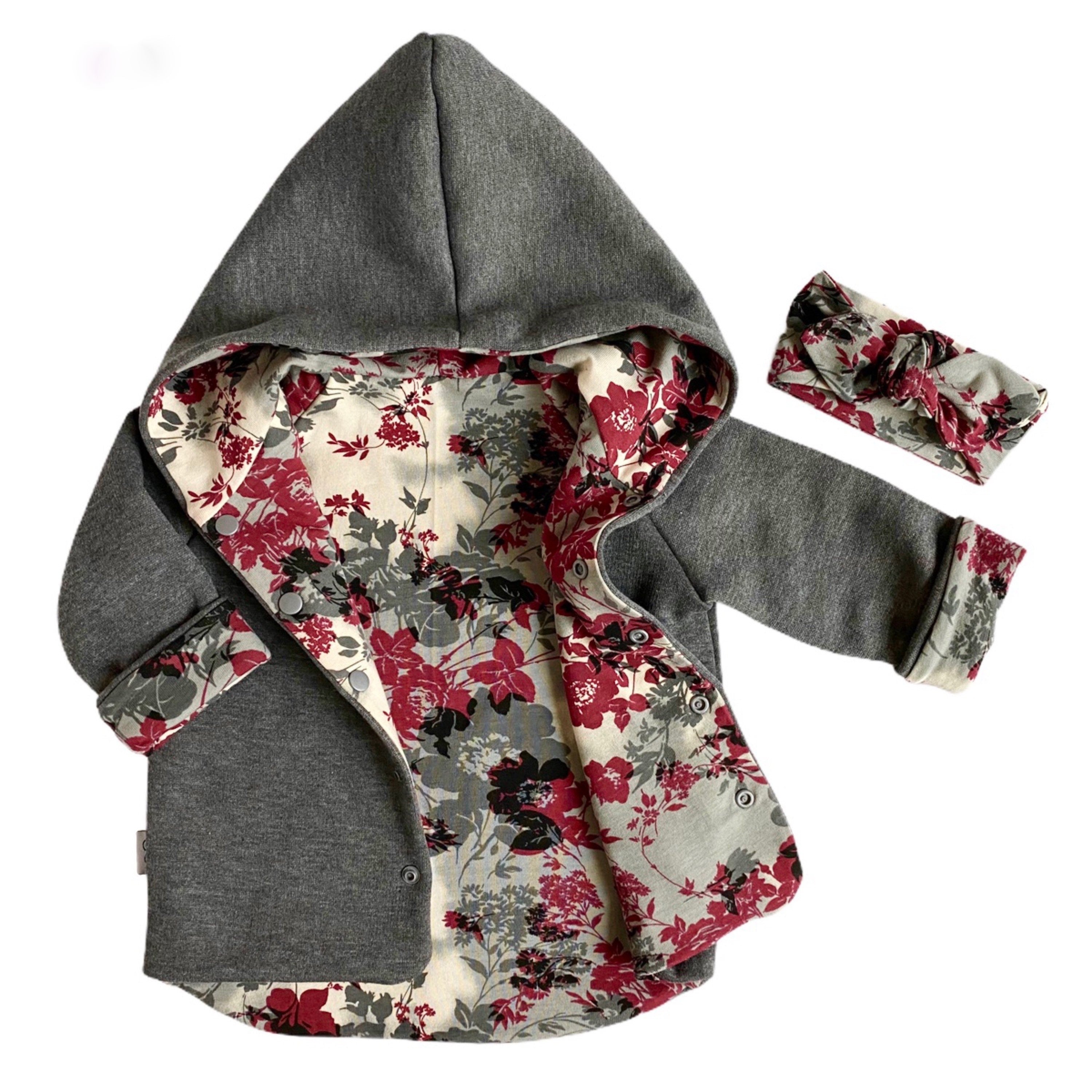 Grey & Organic Floral Hooded Jacket