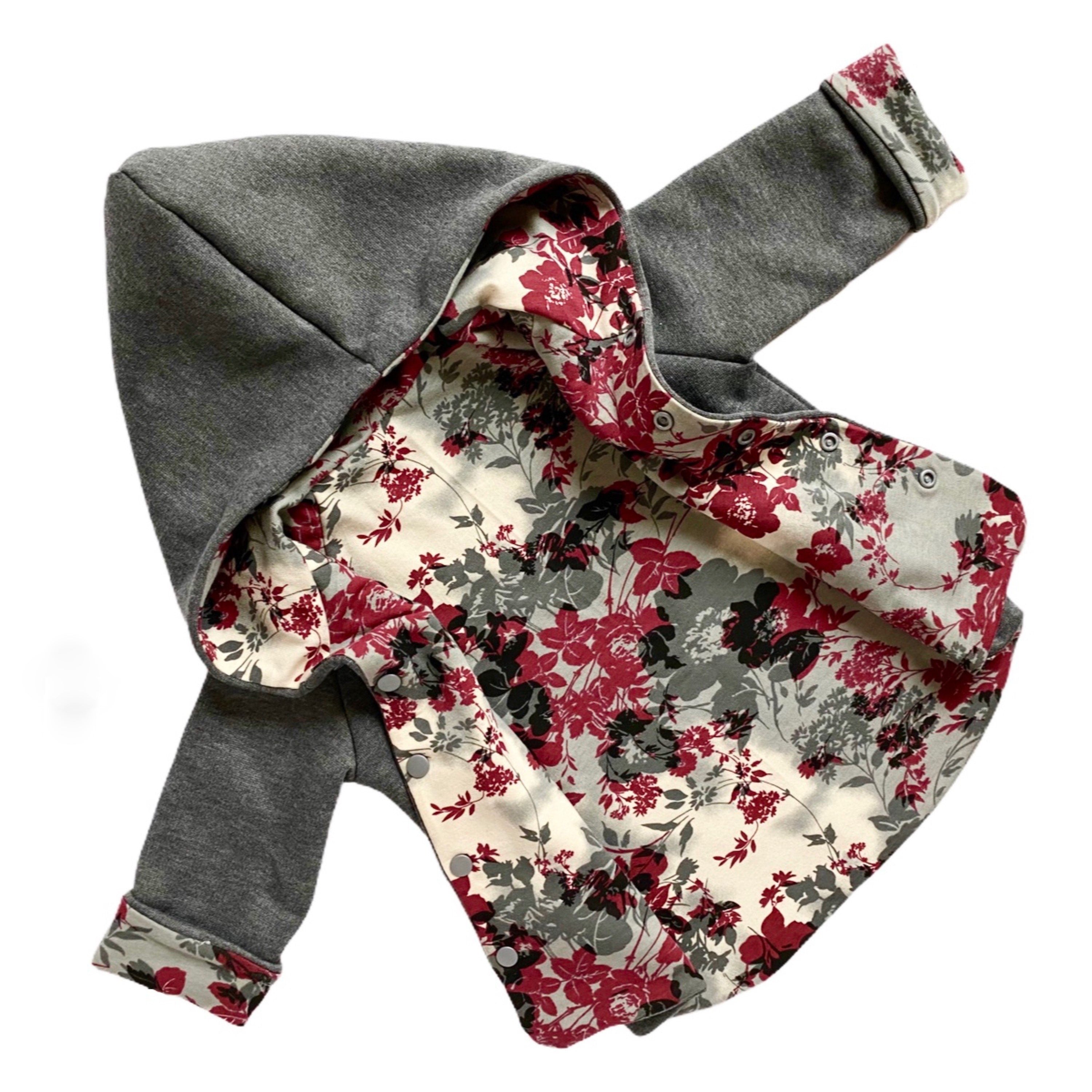 Grey & Organic Floral Hooded Jacket