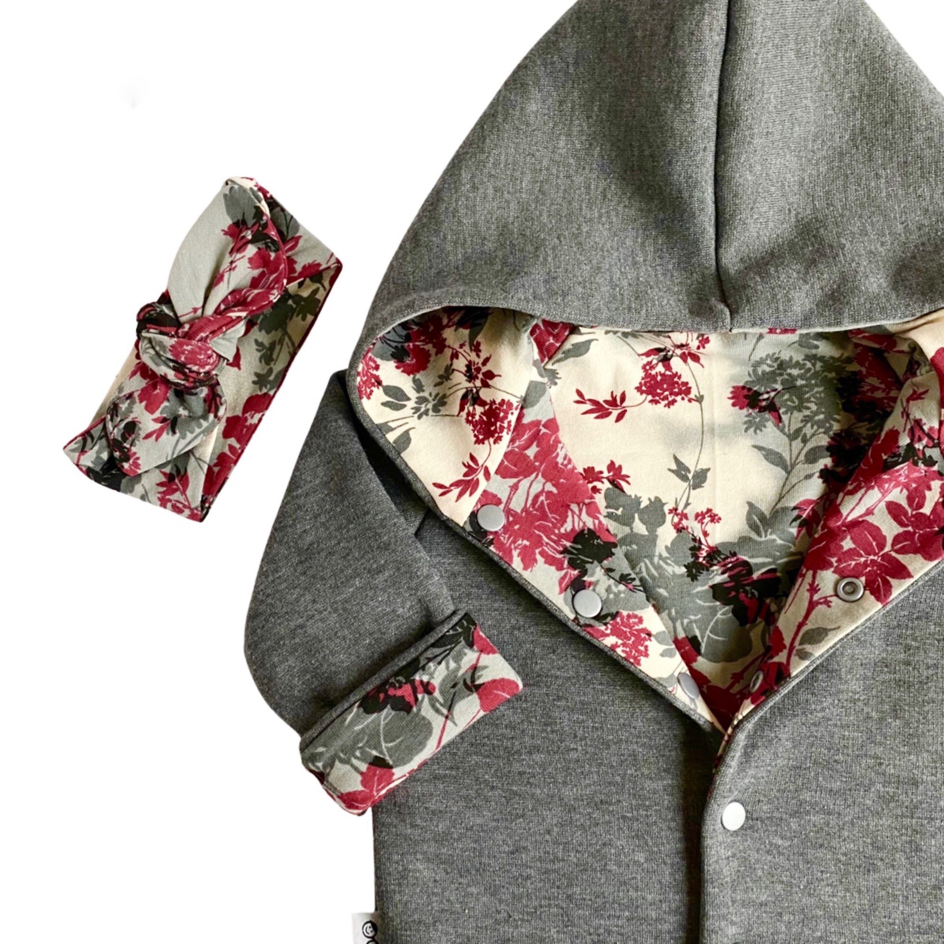 Grey & Organic Floral Hooded Jacket