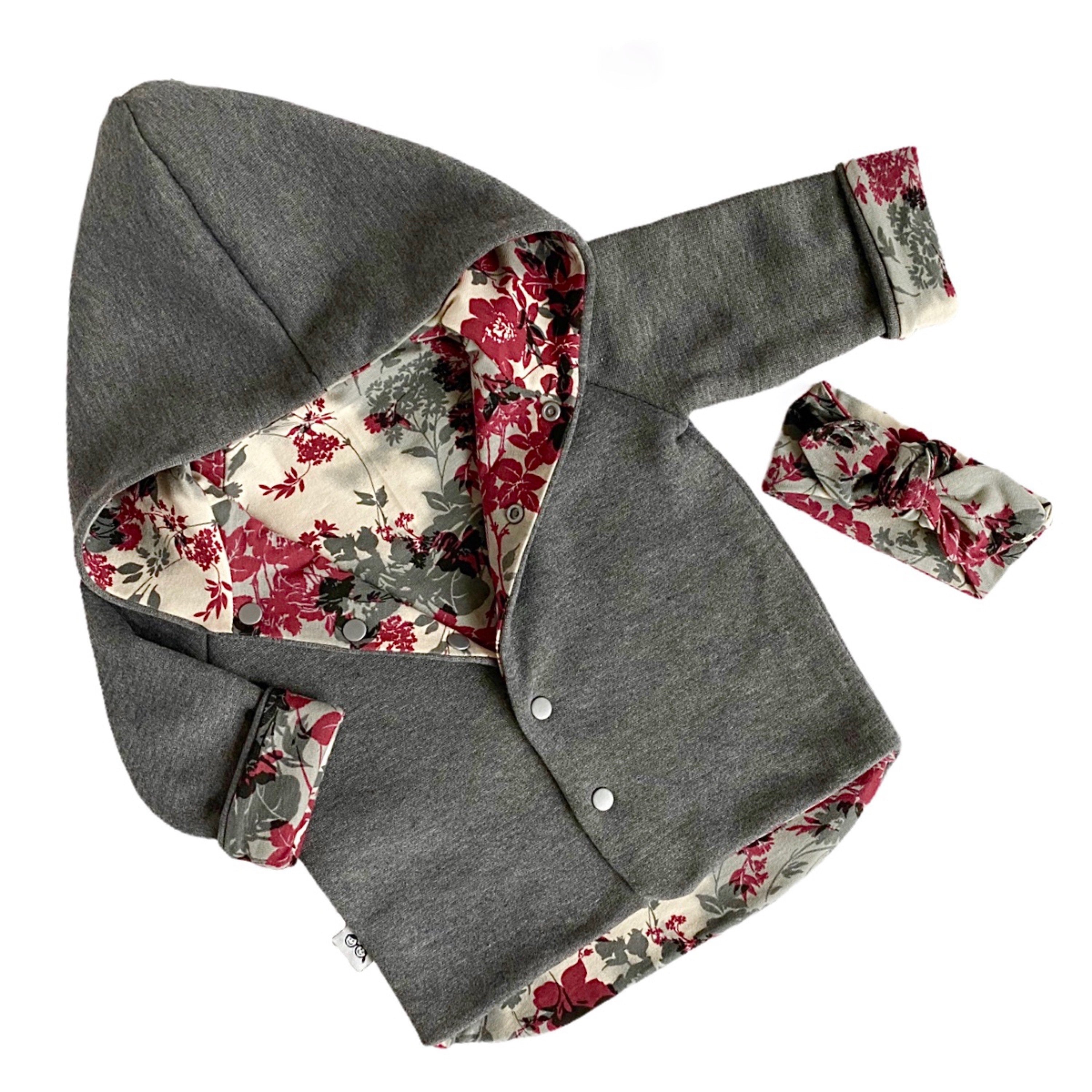 Grey & Organic Floral Hooded Jacket