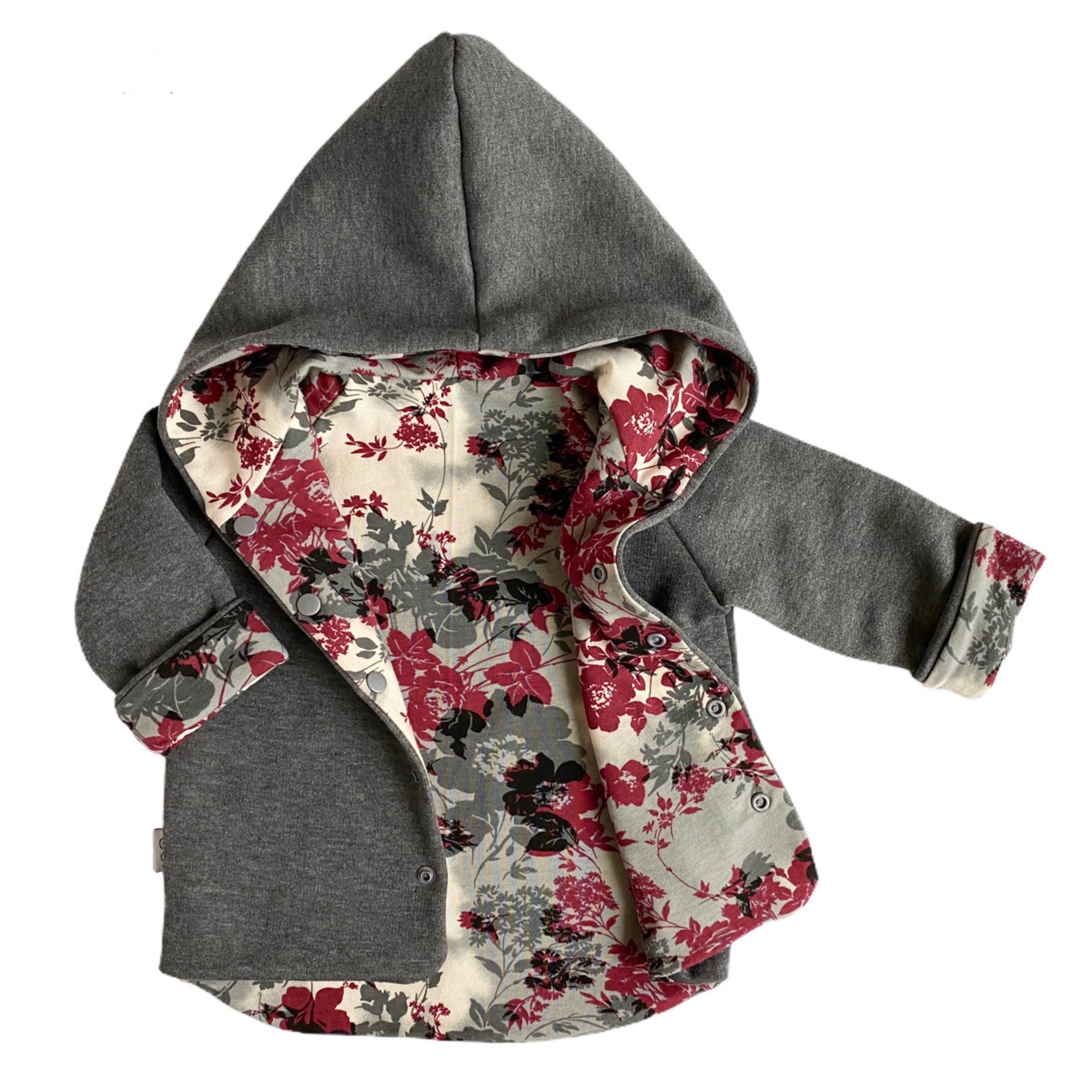 Grey & Organic Floral Hooded Jacket