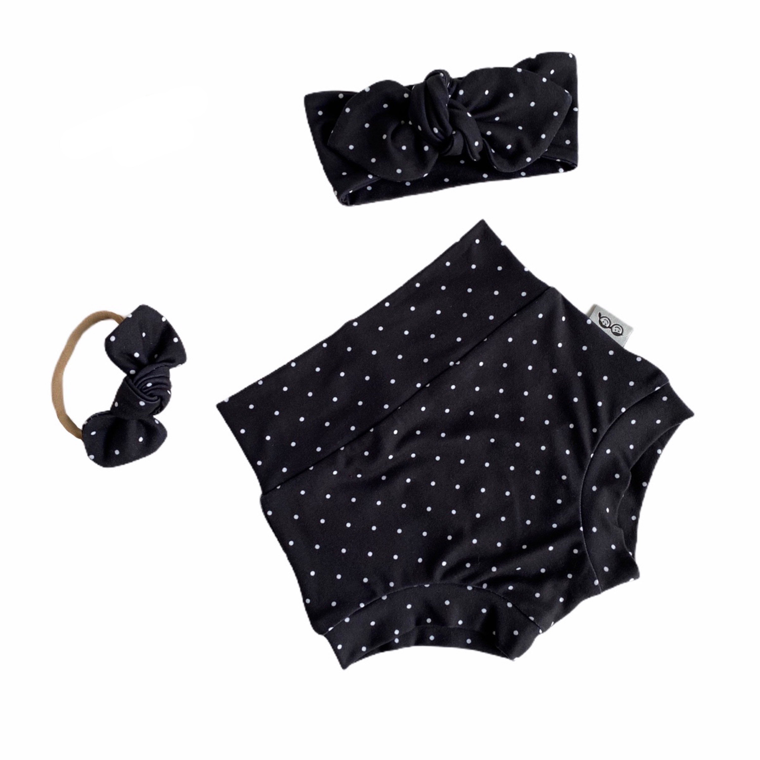 White Tiny Dots on Black Bummies and/or Headbands