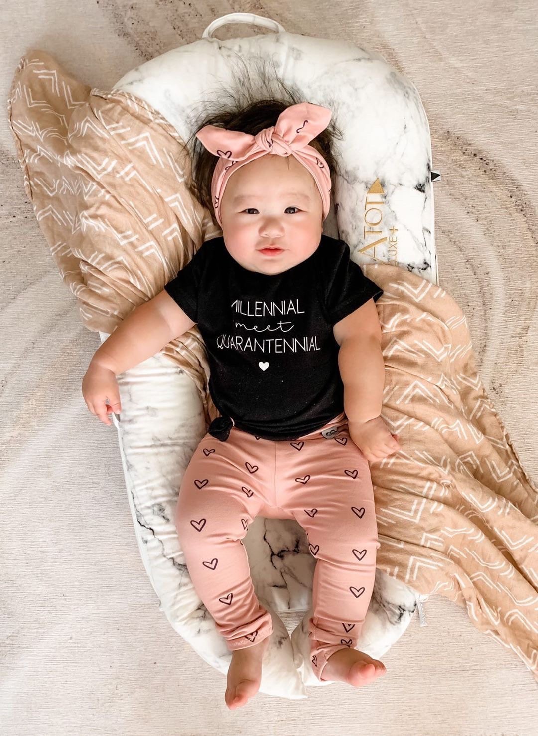 Black Hearts on Dusty Pink Leggings and/or Headbands