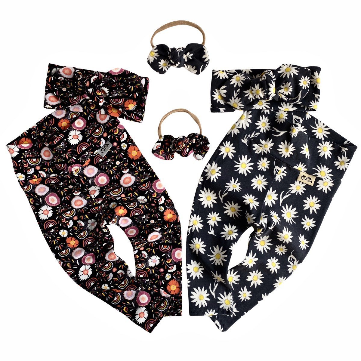 Daisies on Off Black Leggings and/or Headbands