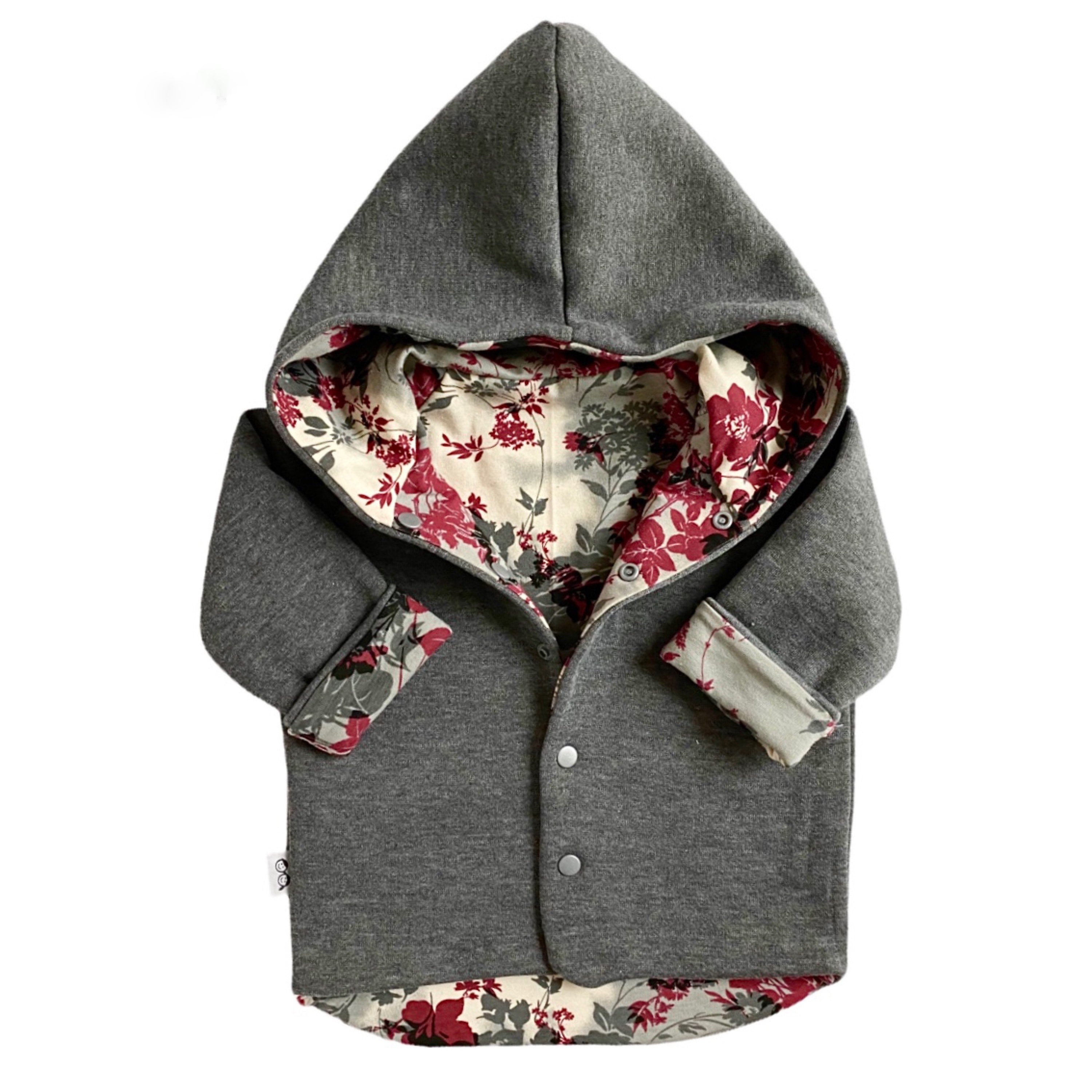 Grey & Organic Floral Hooded Jacket