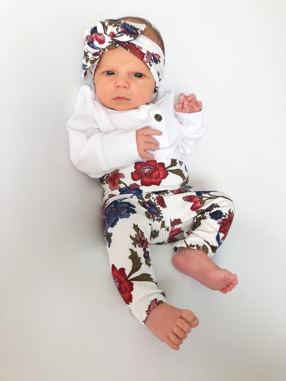 Floral Rib Leggings on Ivory and/or Headbands