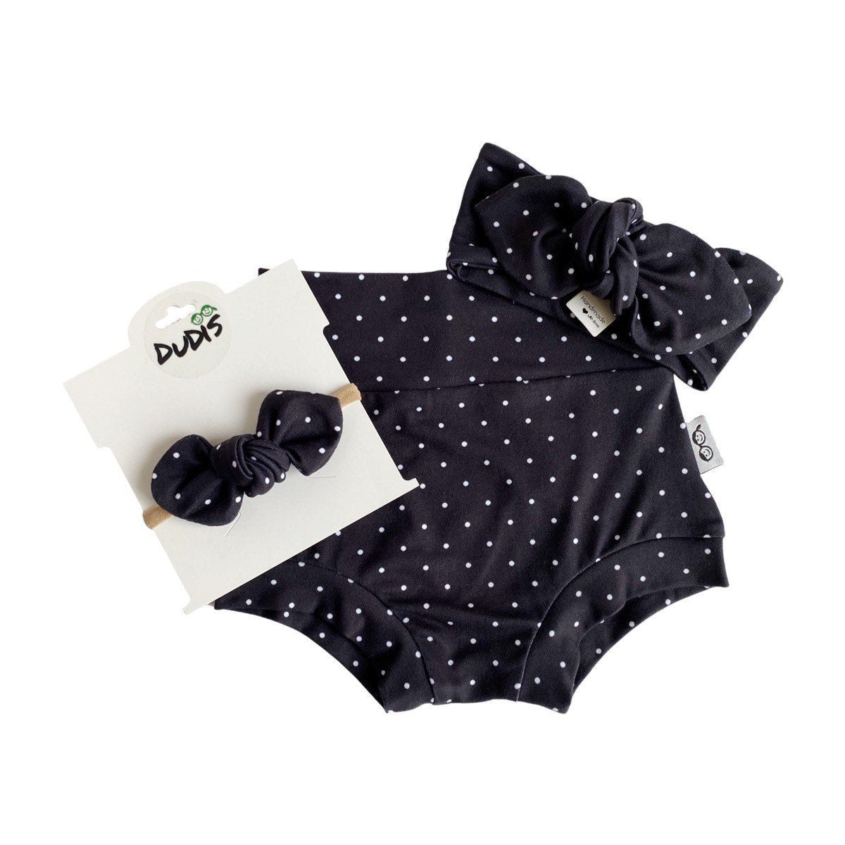 White Tiny Dots on Black Bummies and/or Headbands