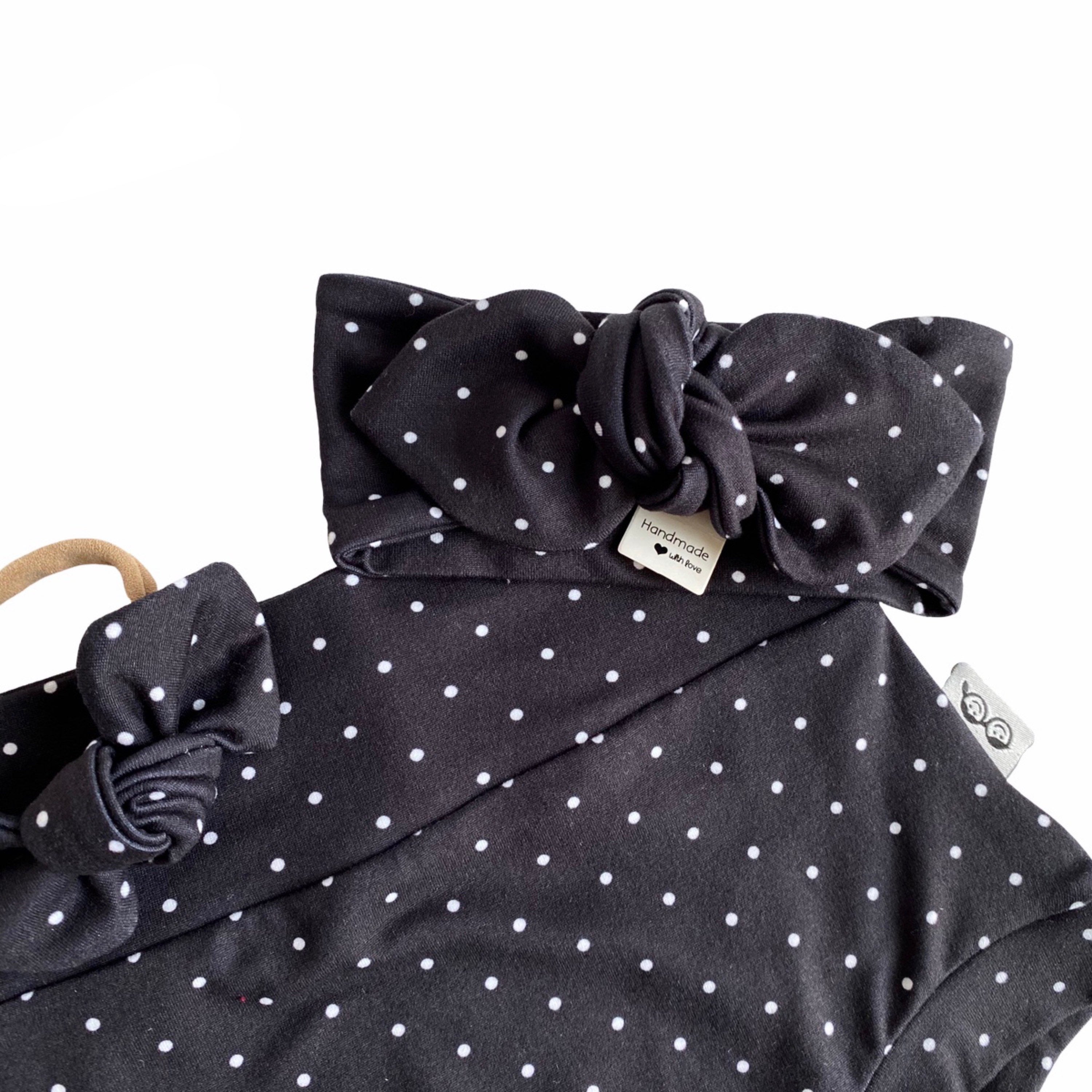 White Tiny Dots on Black Bummies and/or Headbands