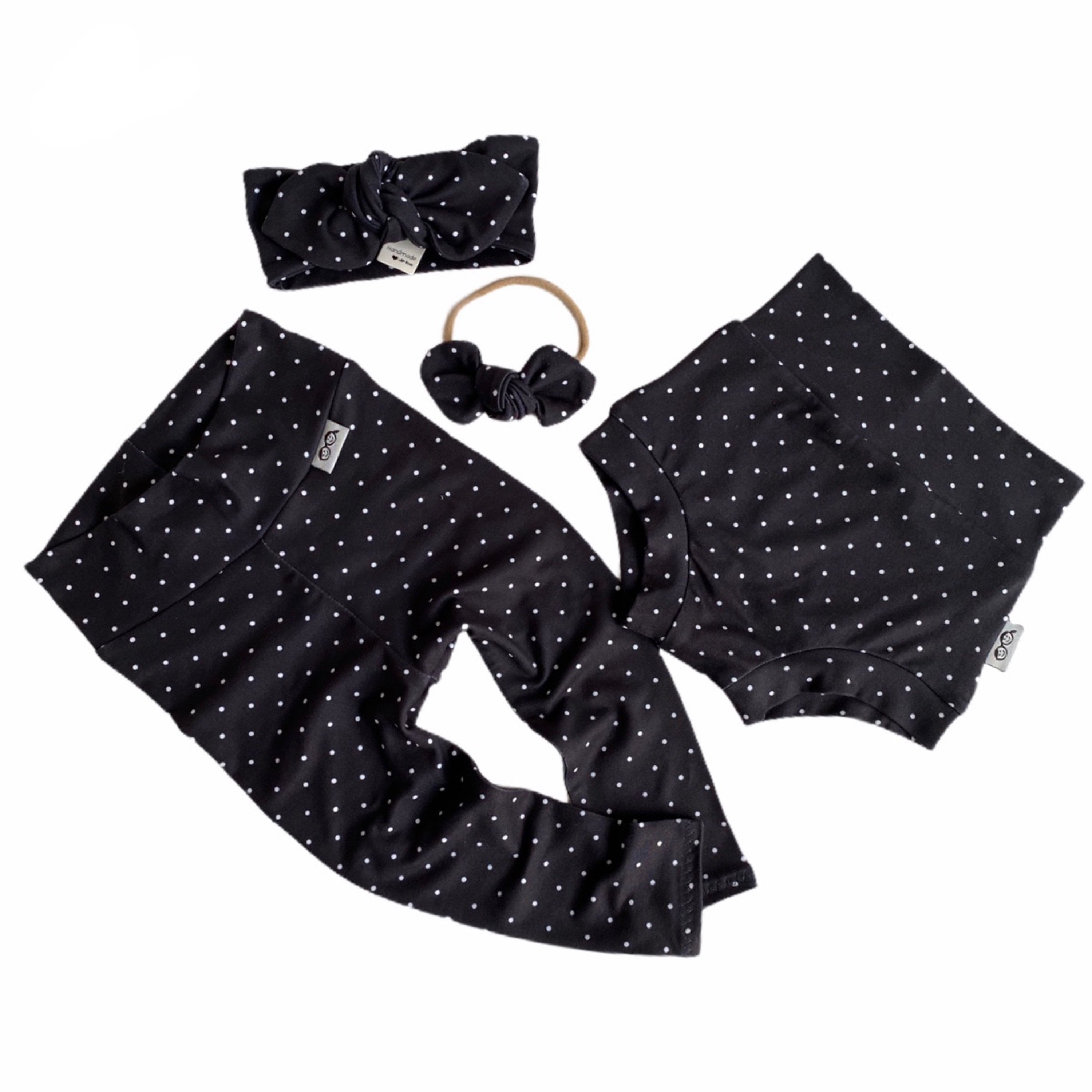 Black and White Polka Dot Leggings and/or Headbands