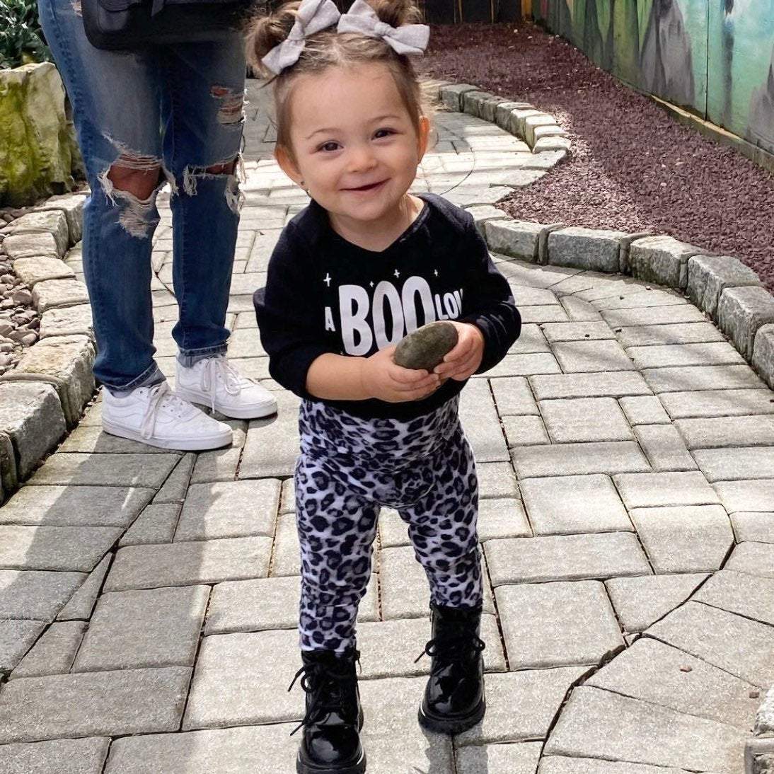 Gray Black Leopard Spot Leggings and/or Headbands