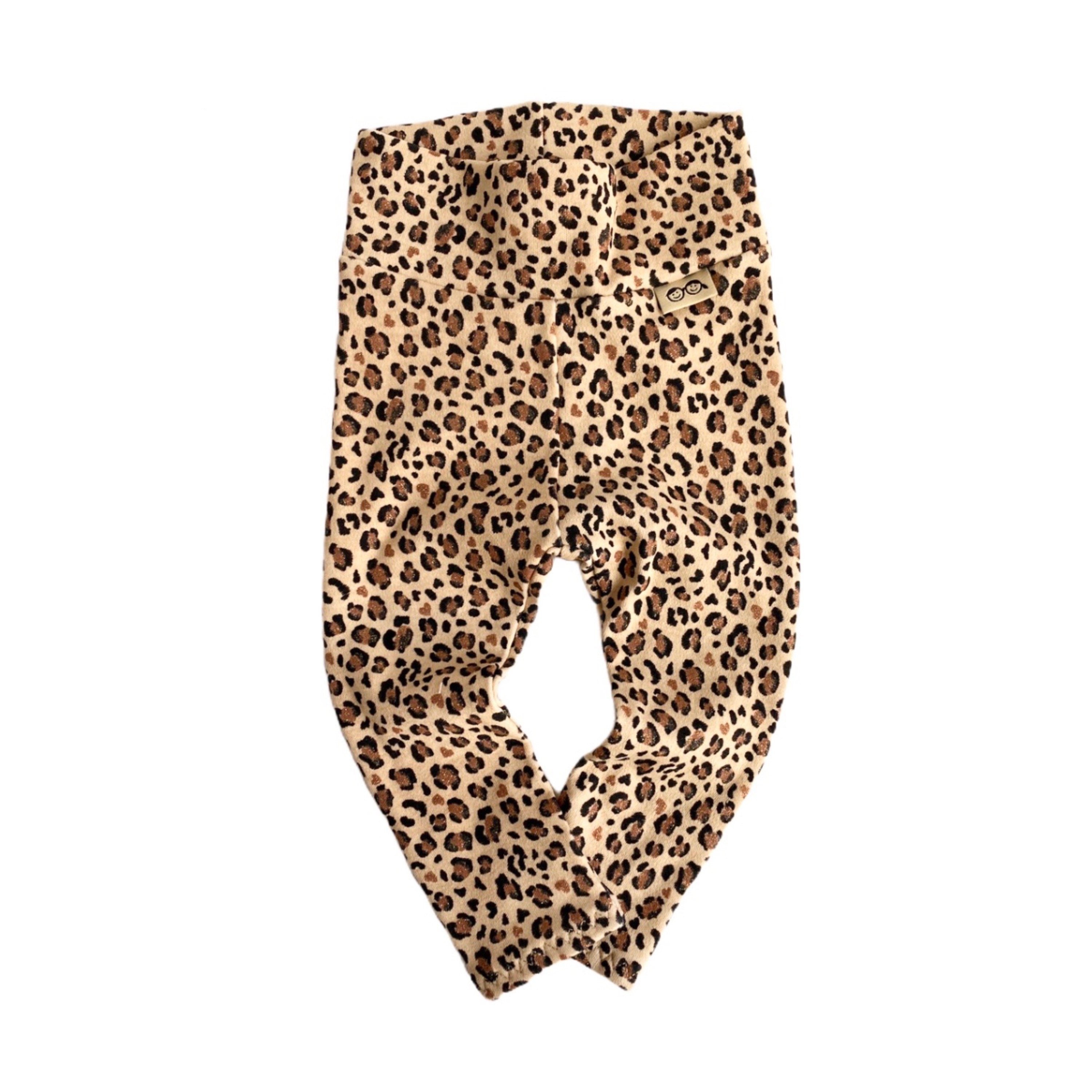 Leopard Print Leggings with a high-waisted design, featuring a trendy animal print pattern. Handmade for babies and toddlers, perfect for casual wear, photoshoots, or stylish everyday outfits.