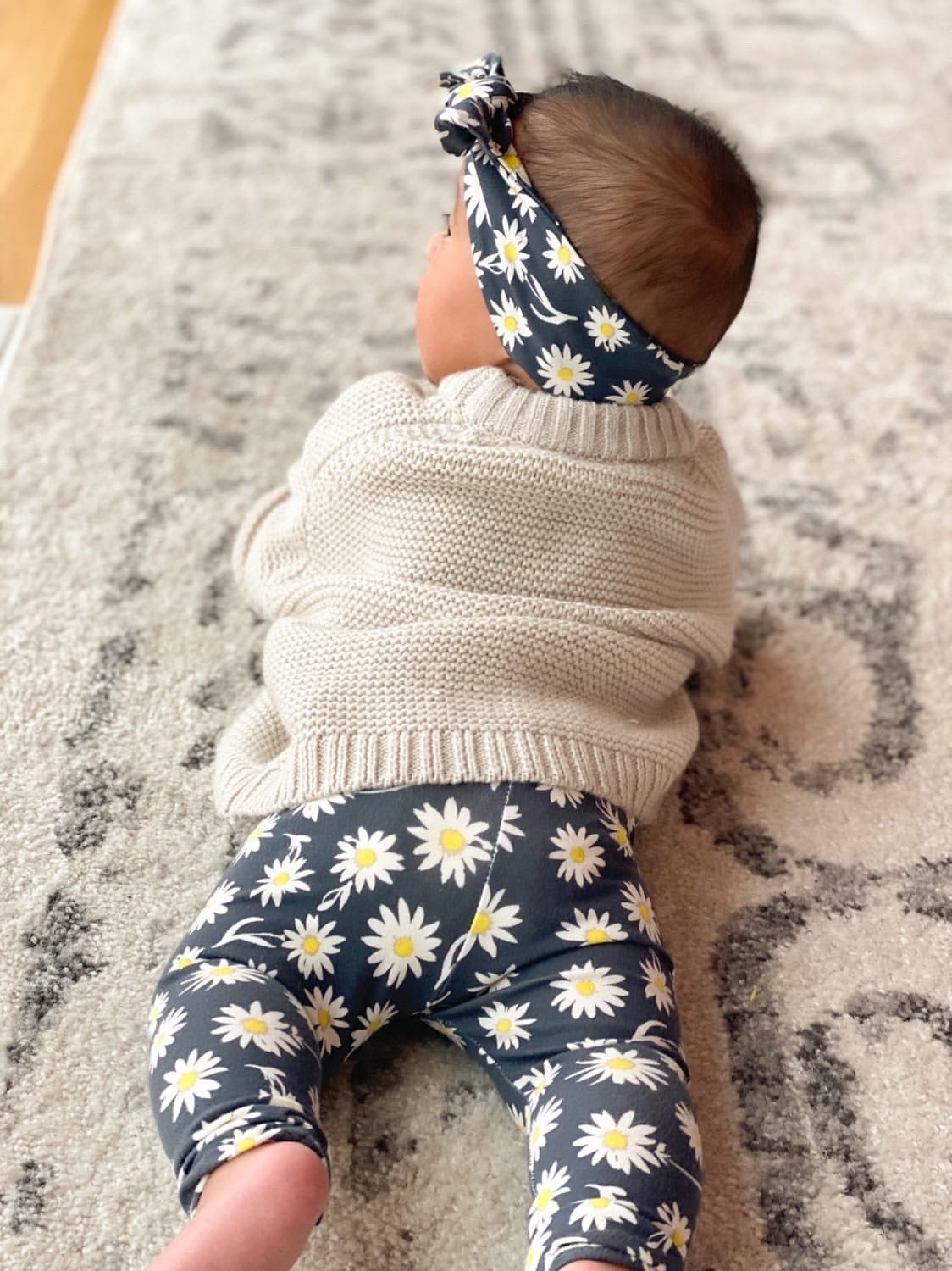 Daisies on Off Black Leggings and/or Headbands