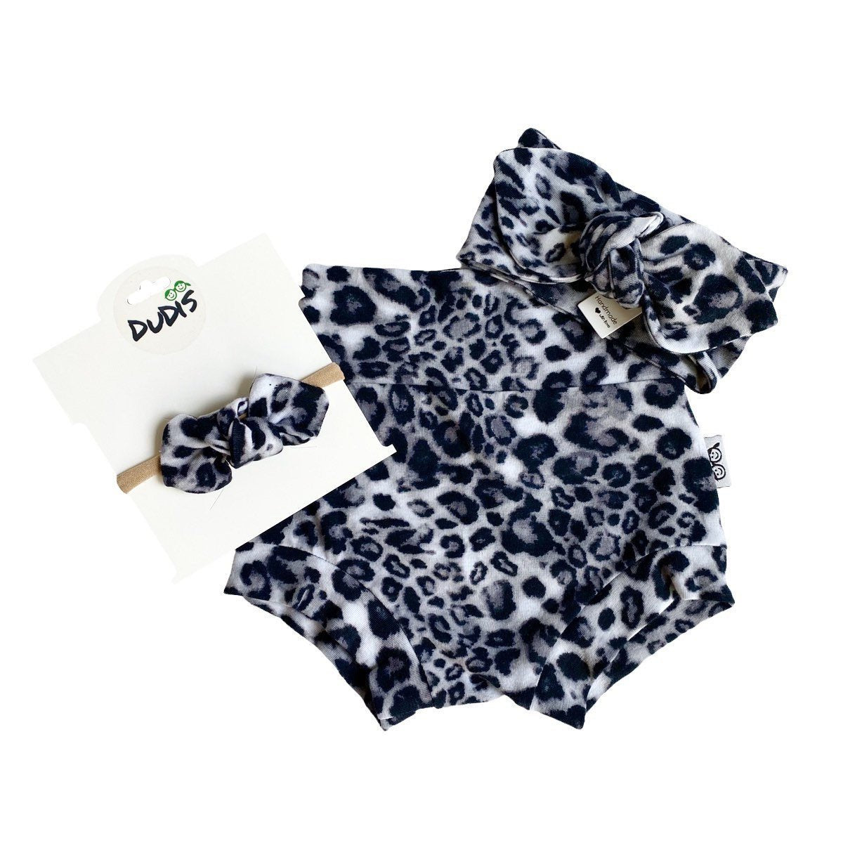 Gray Black Leopard Bummies and/or Headbands