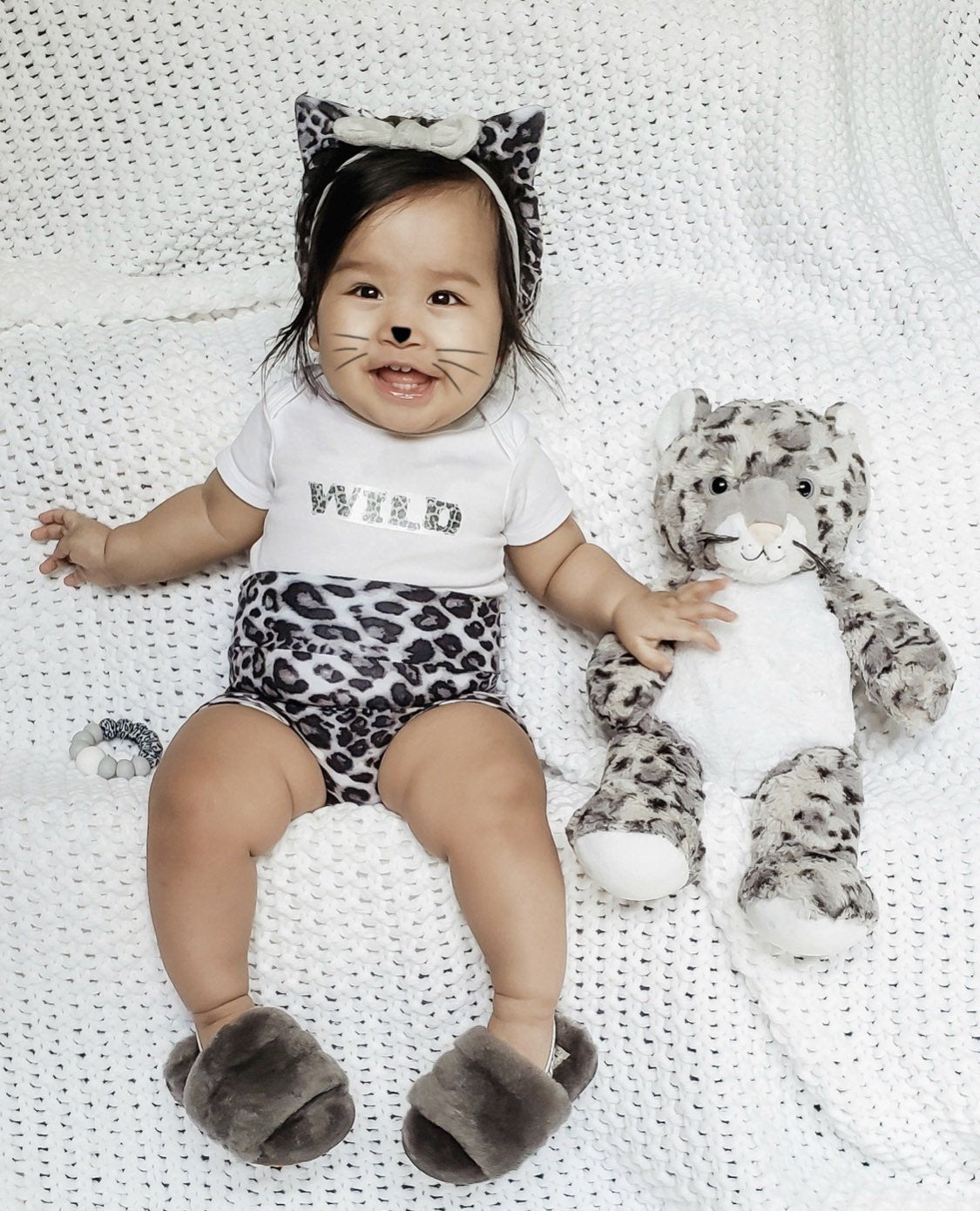 Gray Black Leopard Bummies and/or Headbands