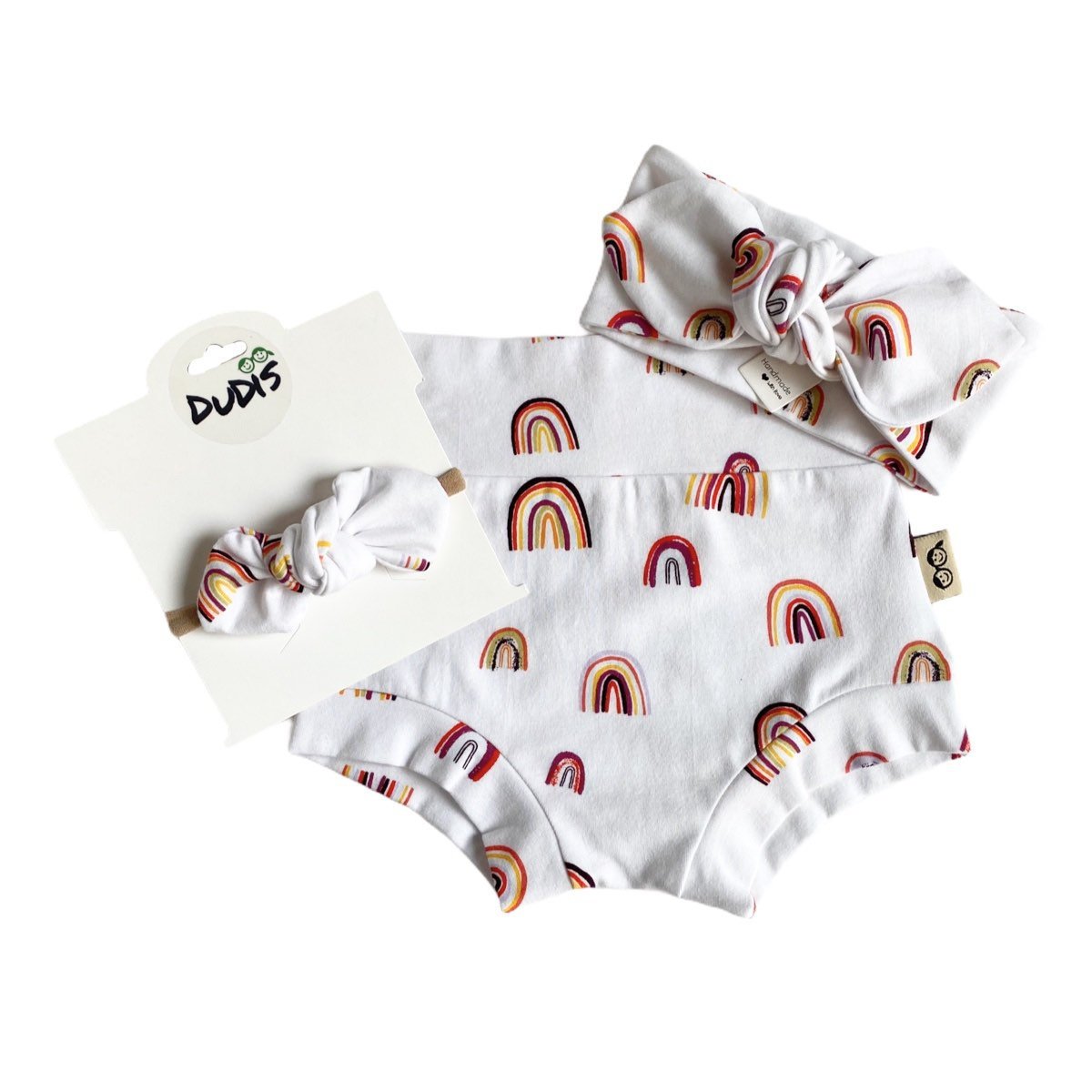 Rainbows on White Bummies and/or Headbands