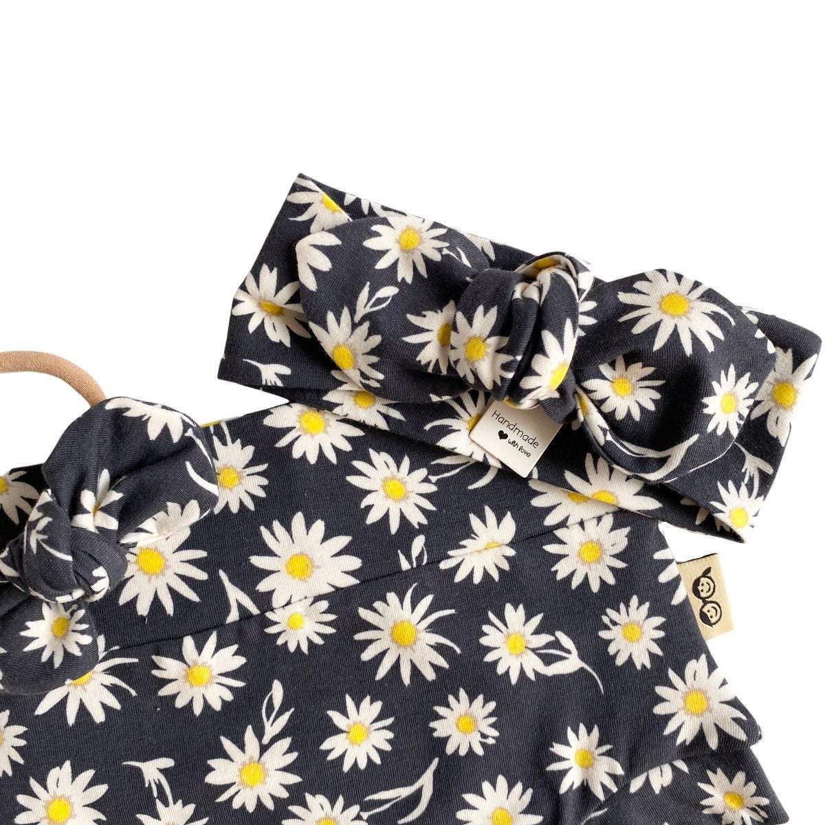 Daisies on Off Black Bummies and/or Headbands