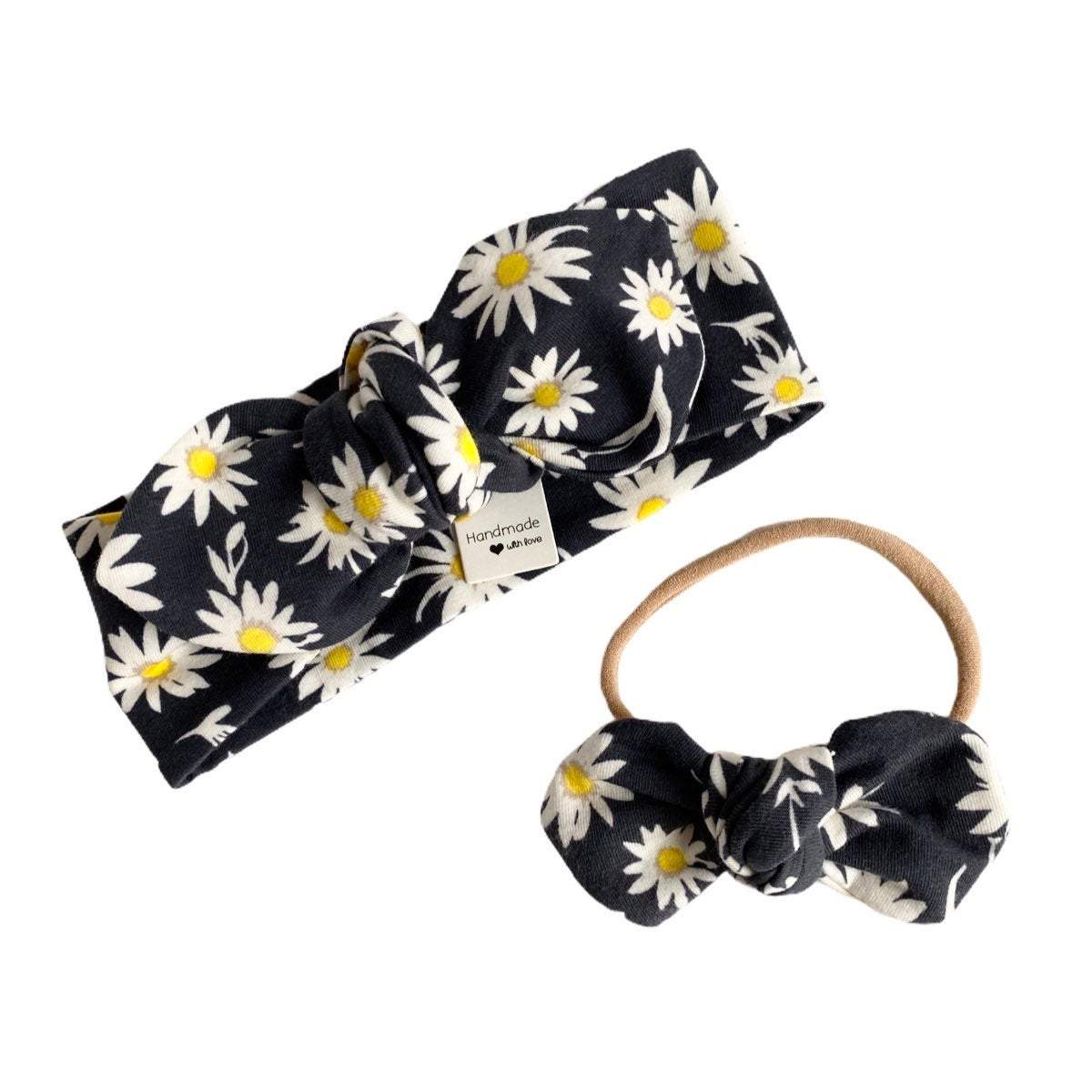Daisies on Off Black Leggings and/or Headbands