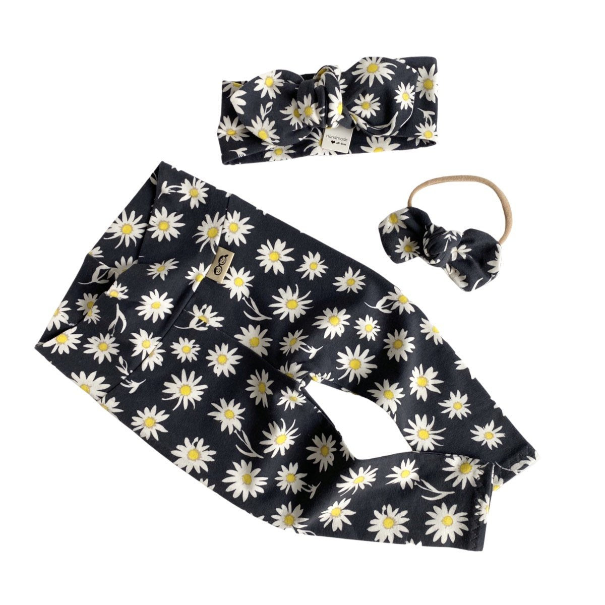 Daisies on Off Black Leggings and/or Headbands