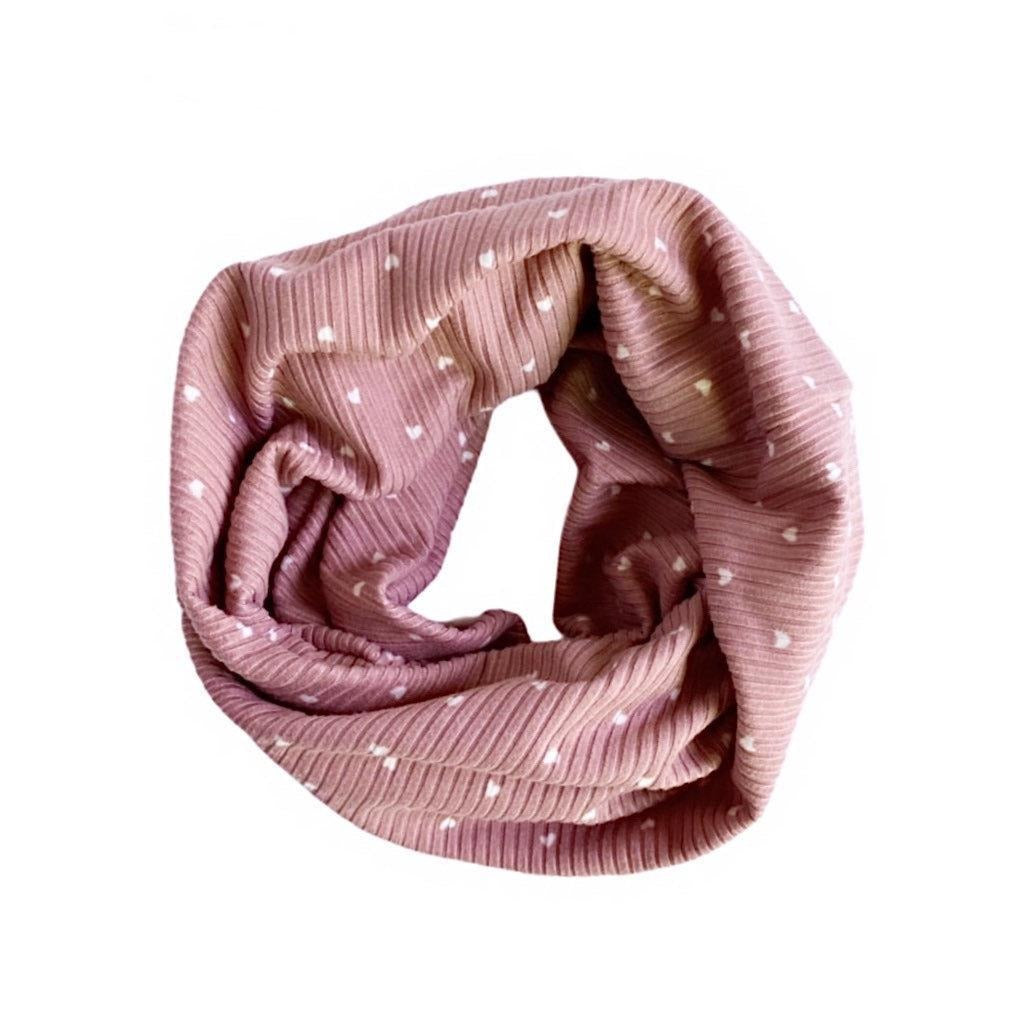 Petite Heart Dusty Rose Ribbed Faux Fur Pom Pom Hat and Infinity Scarf