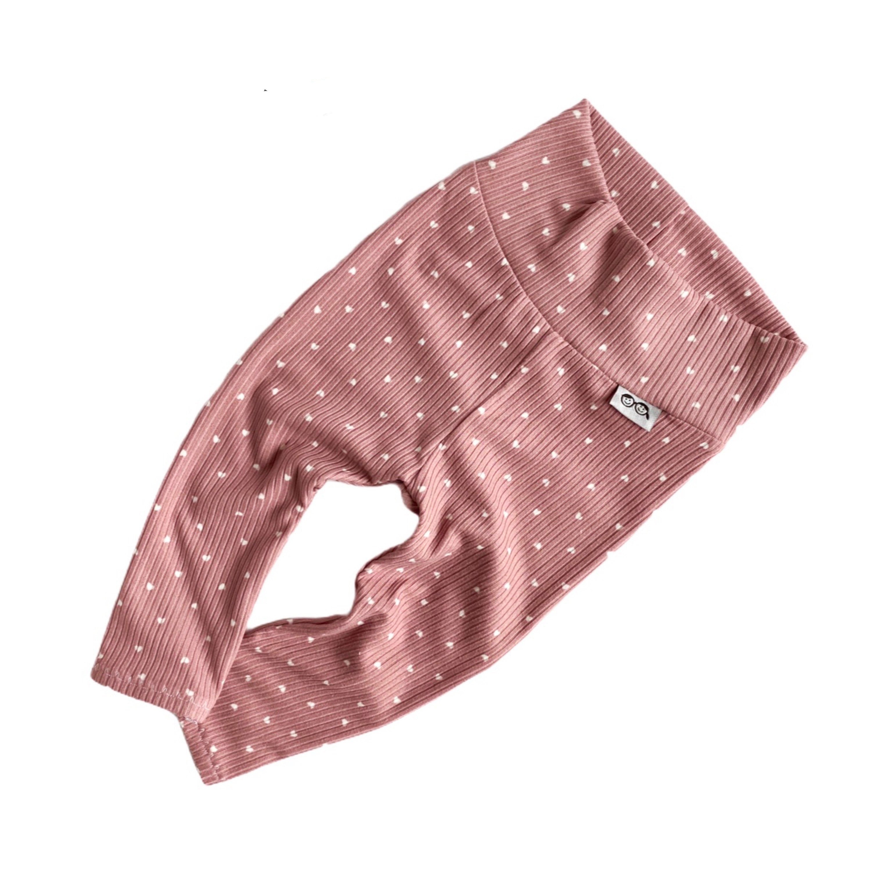 White Hearts on Dusty Rose Ribbed Leggings