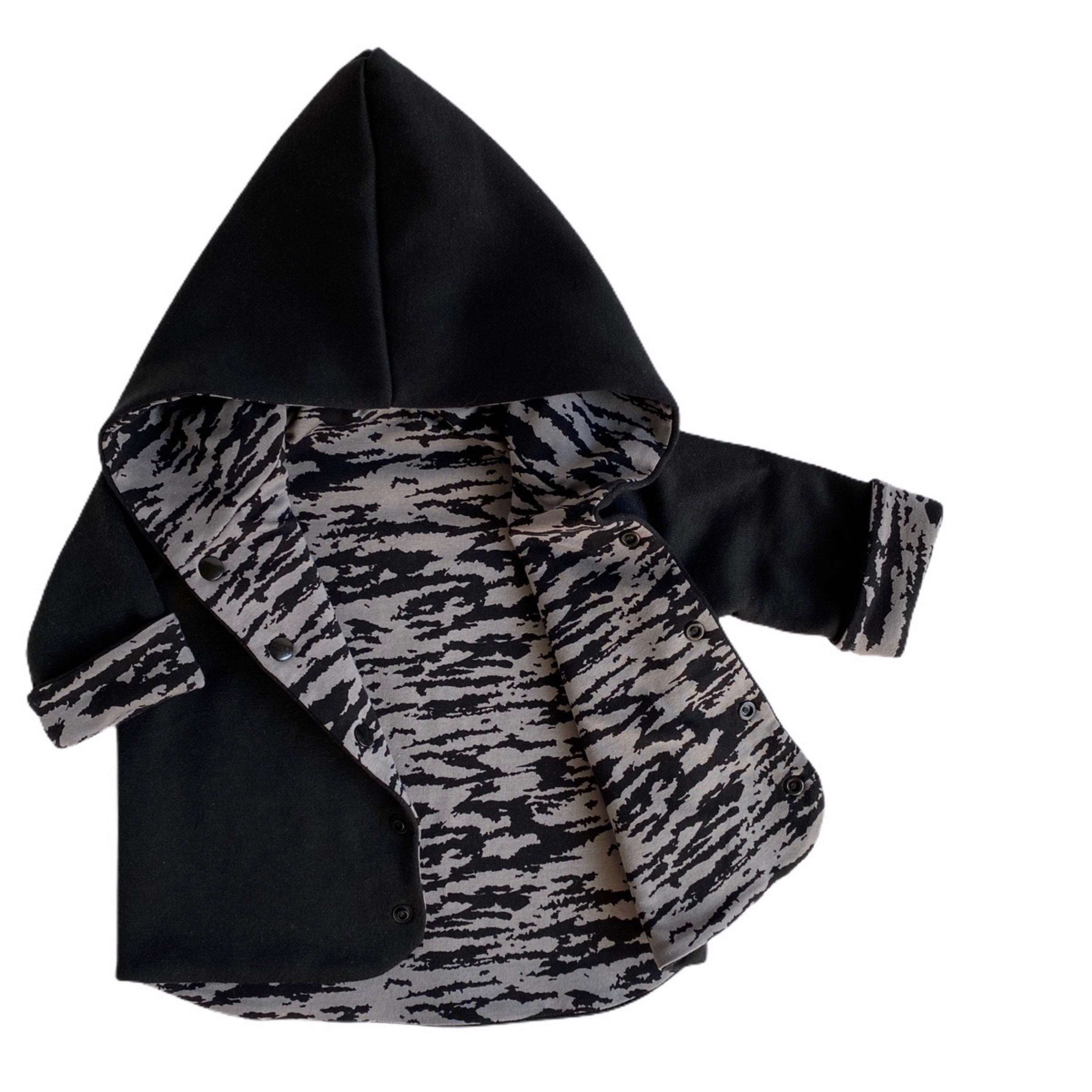 Black & Grey Zebra Hooded Jacket