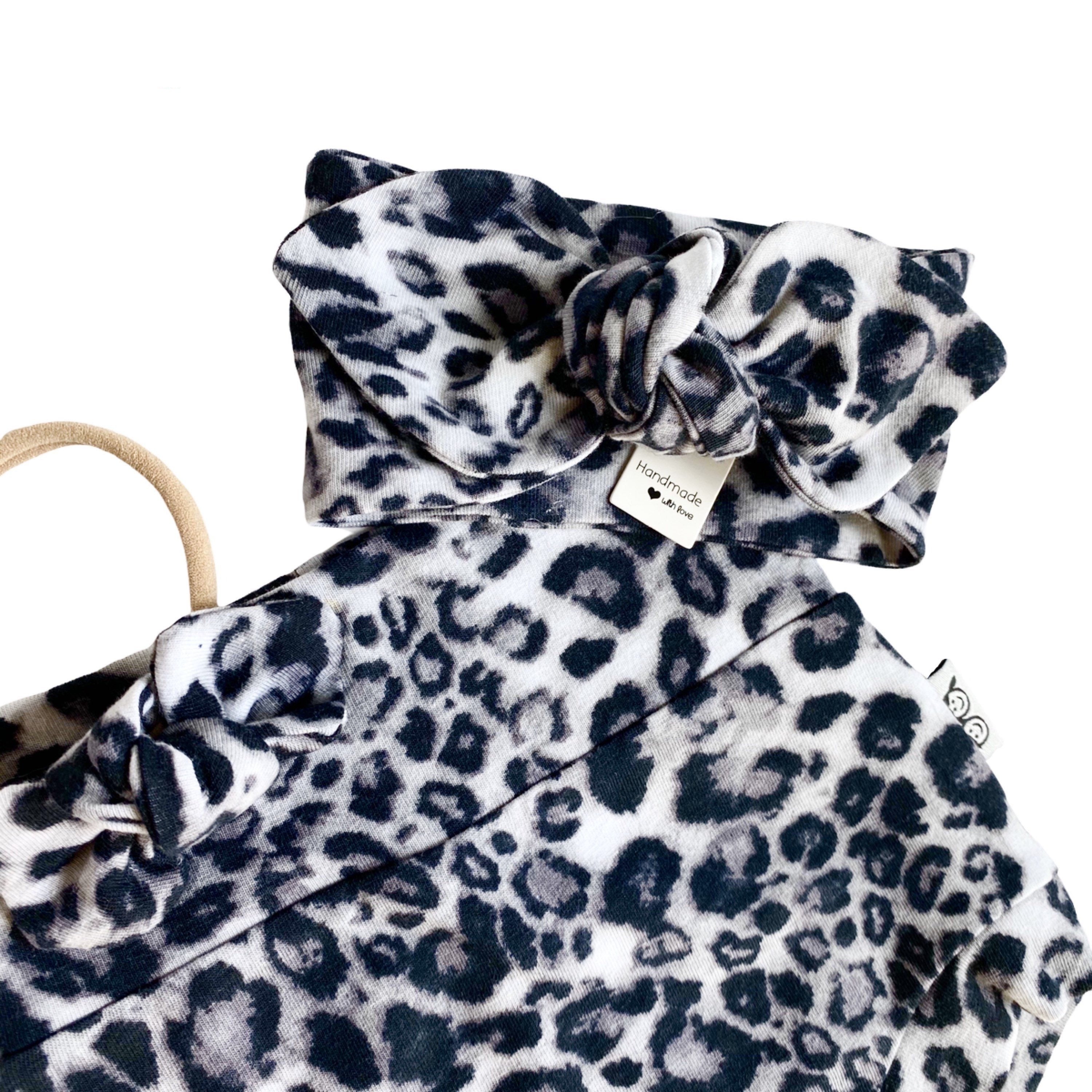 Gray Black Leopard Bummies and/or Headbands