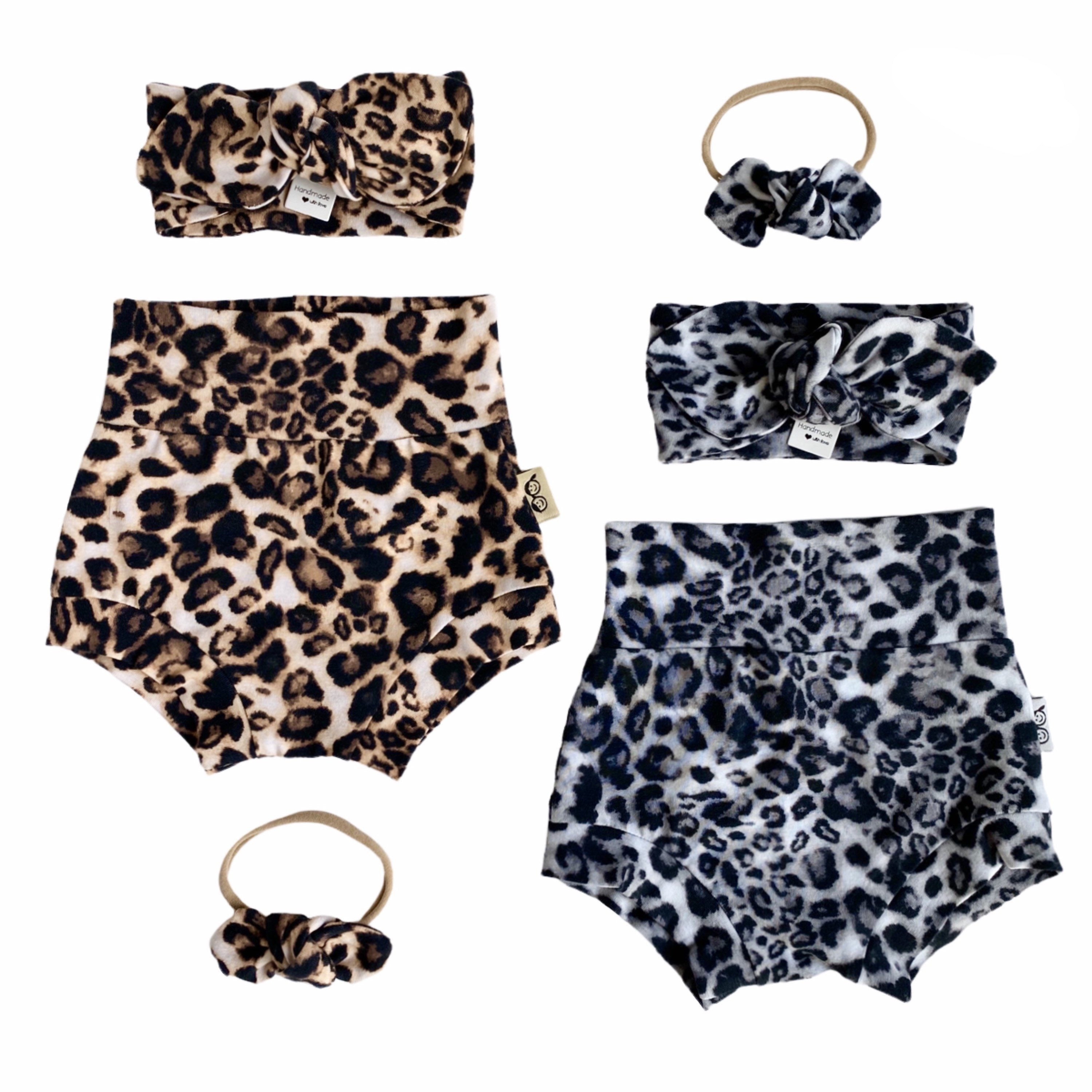 Gray Black Leopard Bummies and/or Headbands